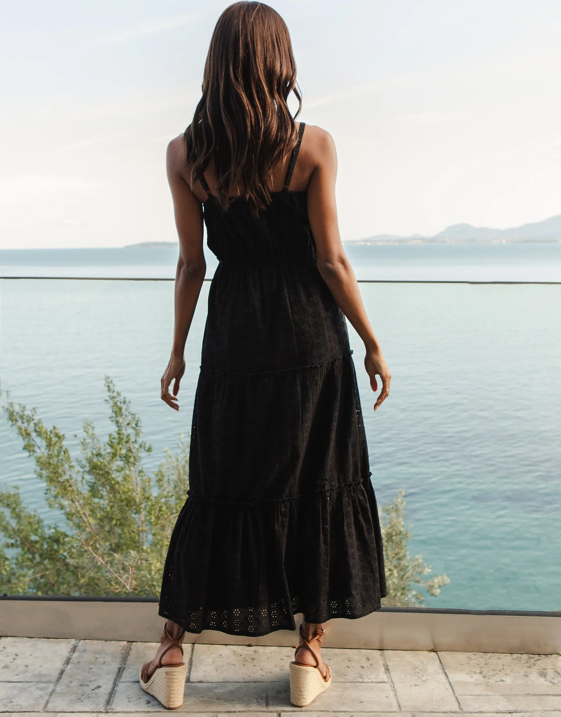 Women's Black Broderie Anglaise Cami Strap Tiered Maxi Dress sold by Threadbare product image thumbnail 2