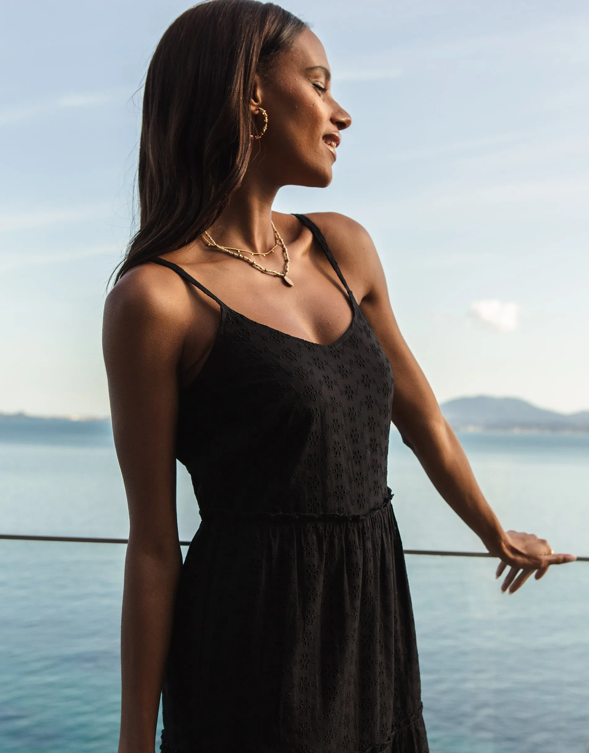 Women's Black Broderie Anglaise Cami Strap Tiered Maxi Dress sold by Threadbare product image thumbnail 4