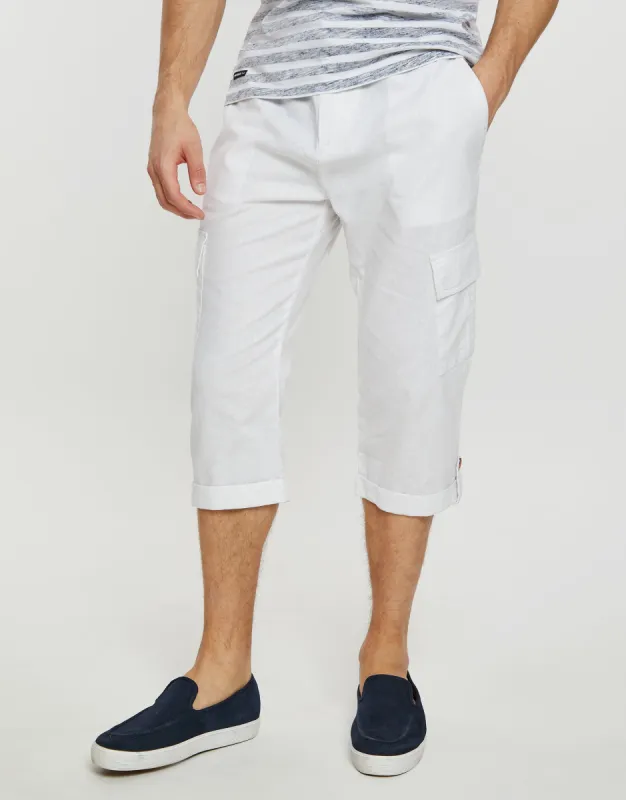 Threadbare Men's White 3/4 Length Linen Blend Cargo Trousers sold by Threadbare