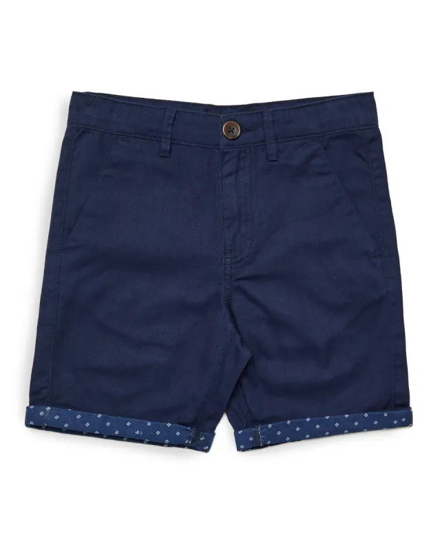 Boys' Navy Turn Up Chino Shorts sold by Threadbare