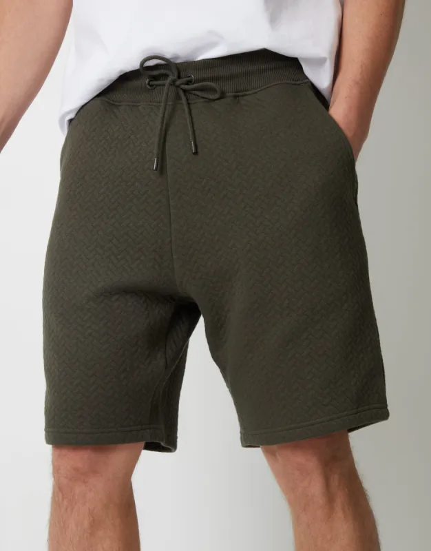 Khaki Green Textured Sweat Shorts sold by Threadbare