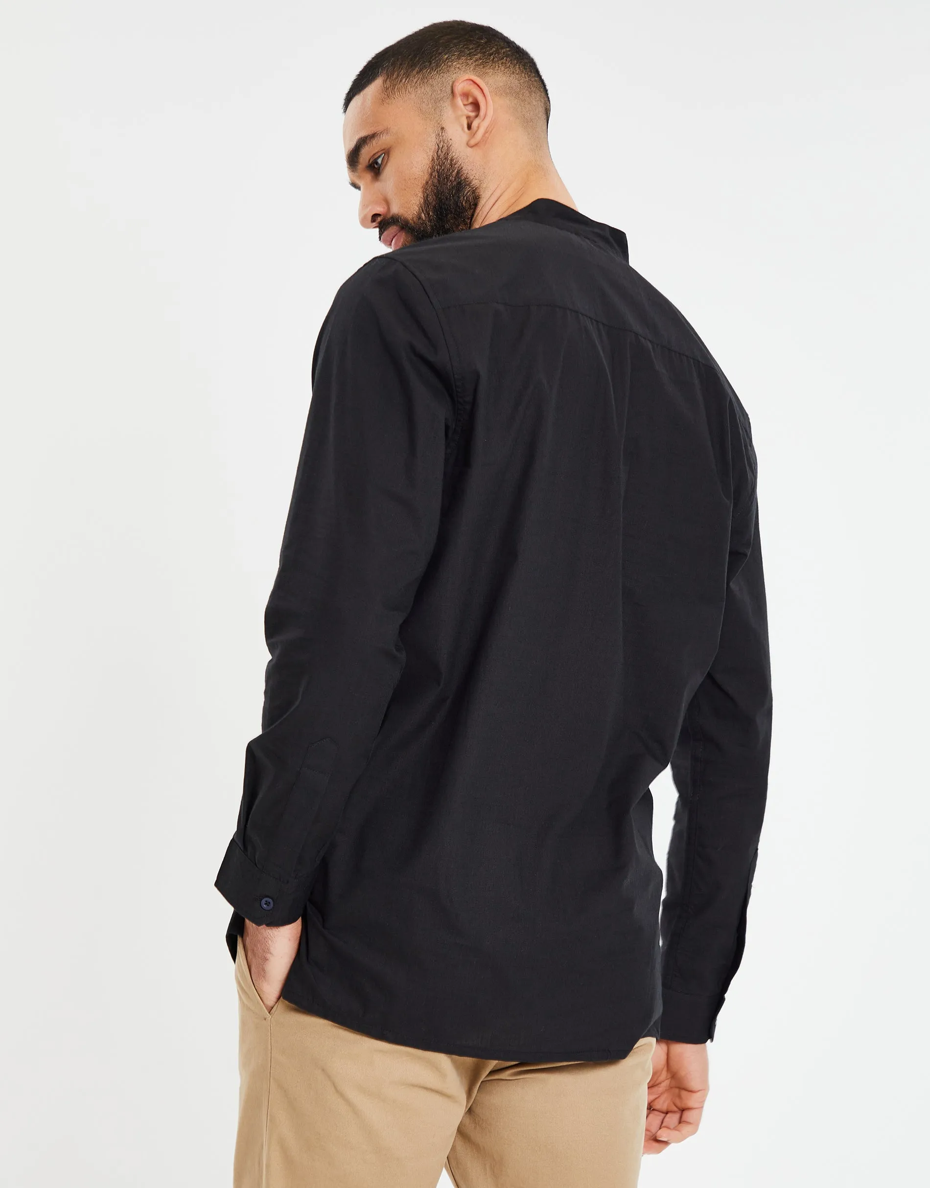 Men's Black Long Sleeve Tunic Kurta Shirt sold by Threadbare product image thumbnail 2