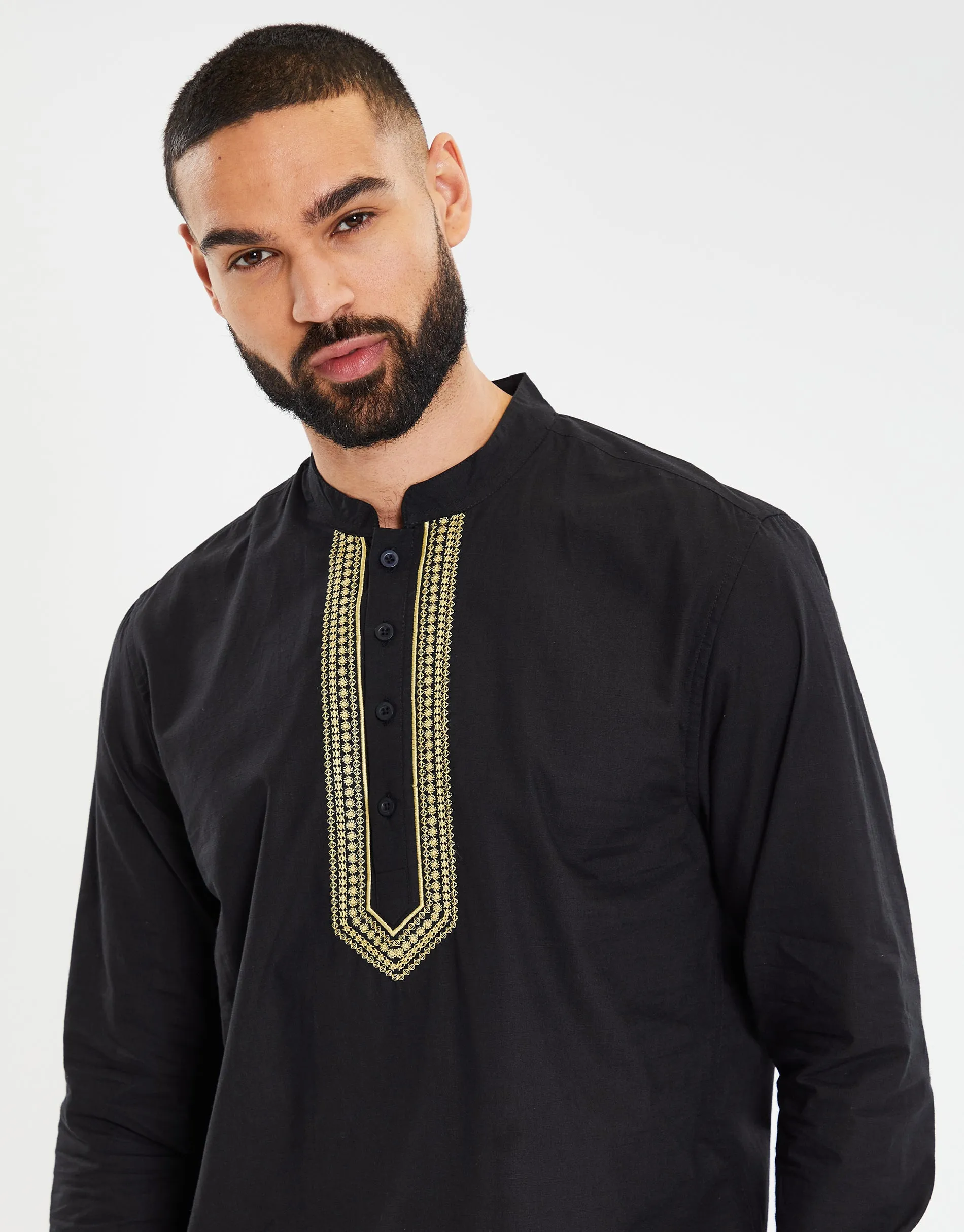 Men's Black Long Sleeve Tunic Kurta Shirt sold by Threadbare product image thumbnail 4