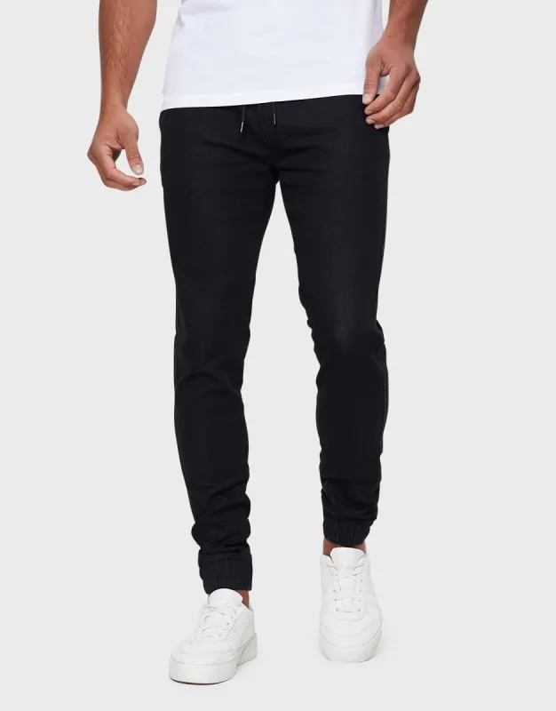 Men's Black Wash Jean Joggers made by Threadbare