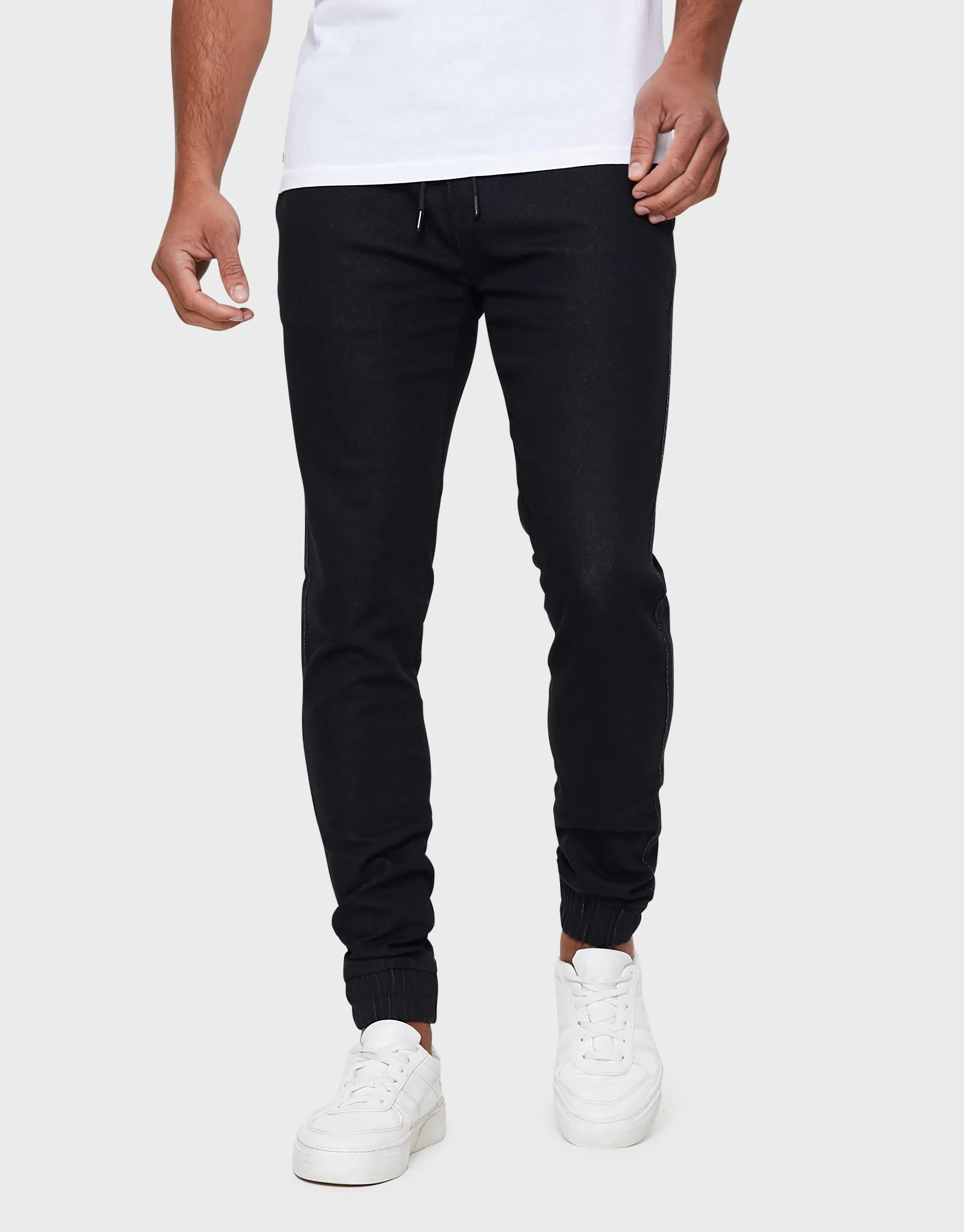 Men's Black Wash Jean Joggers sold by Threadbare