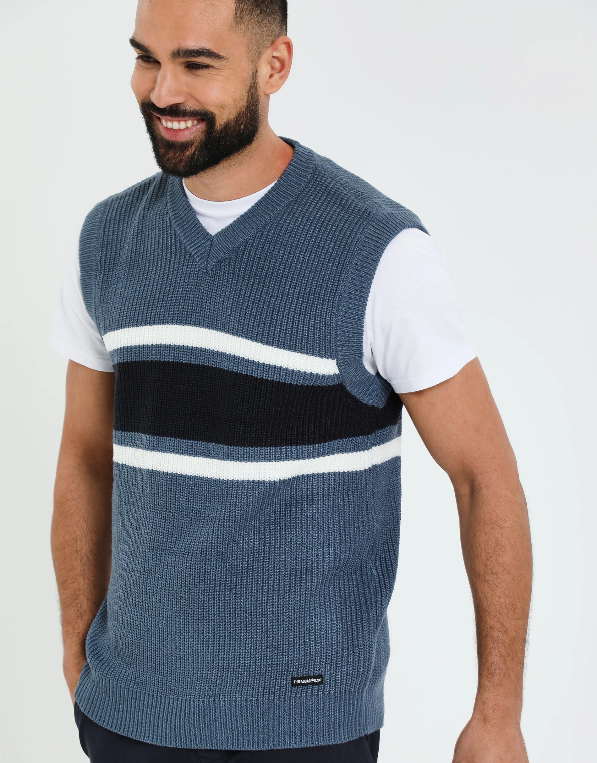 Men's Denim Blue Knitted Vest sold by Threadbare product image thumbnail 4