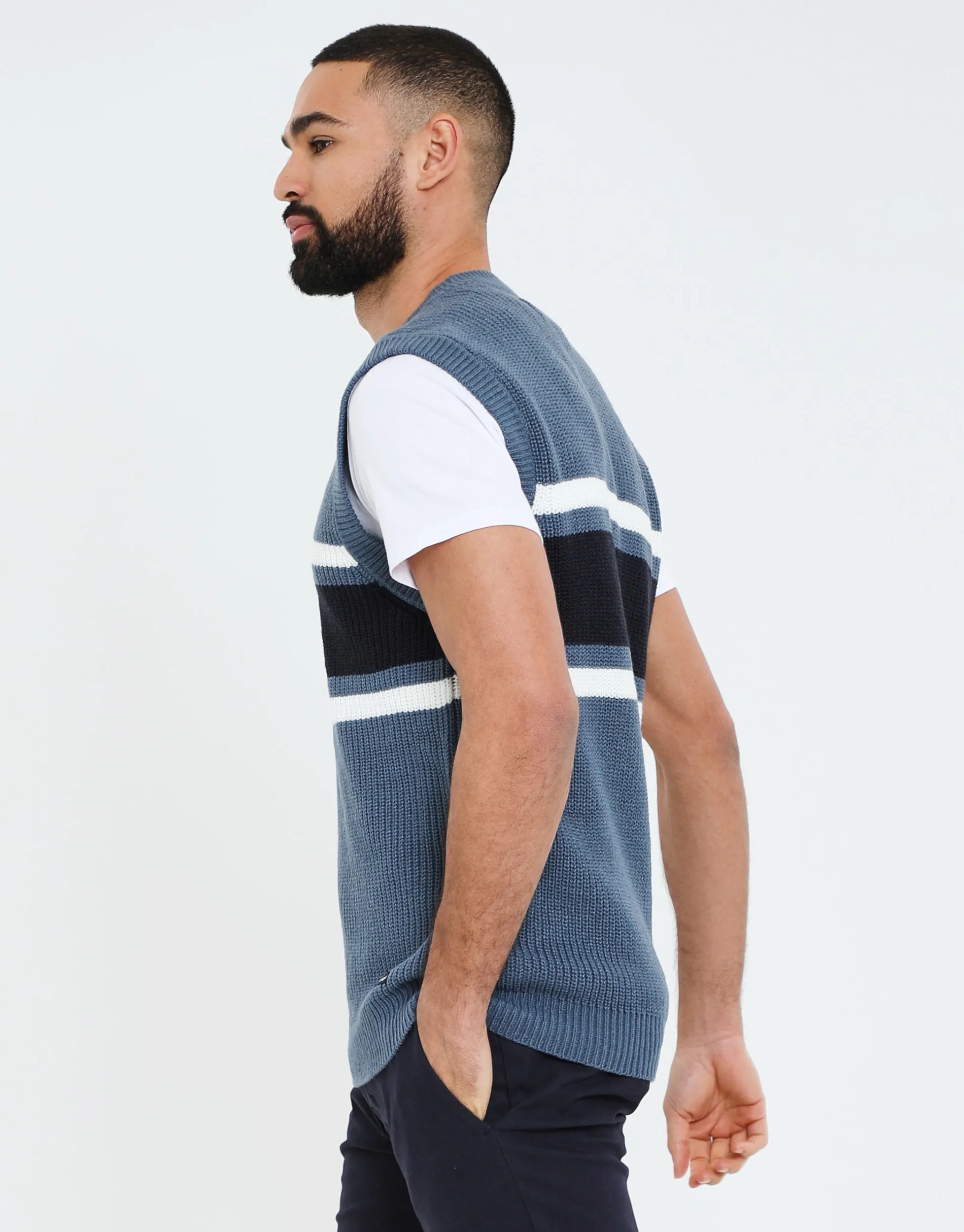 Men's Denim Blue Knitted Vest sold by Threadbare product image thumbnail 2