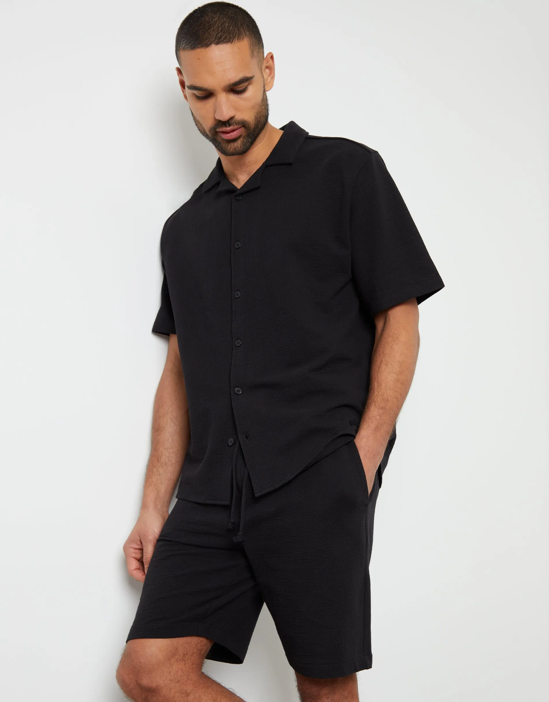 Black Textured Cotton Shorts sold by Threadbare