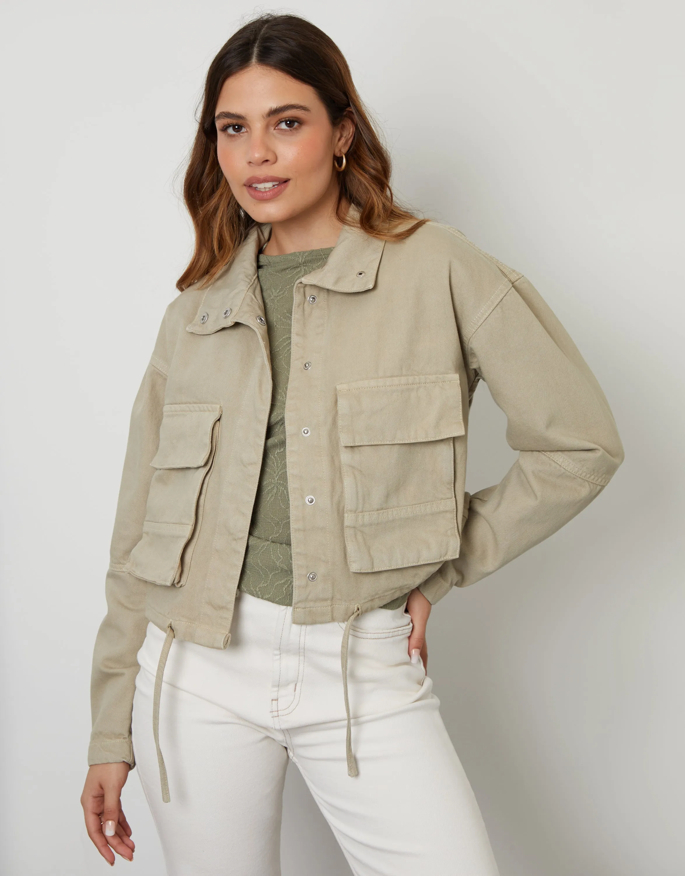 Women's Sage Twill Utility Jacket sold by Threadbare product image thumbnail 3