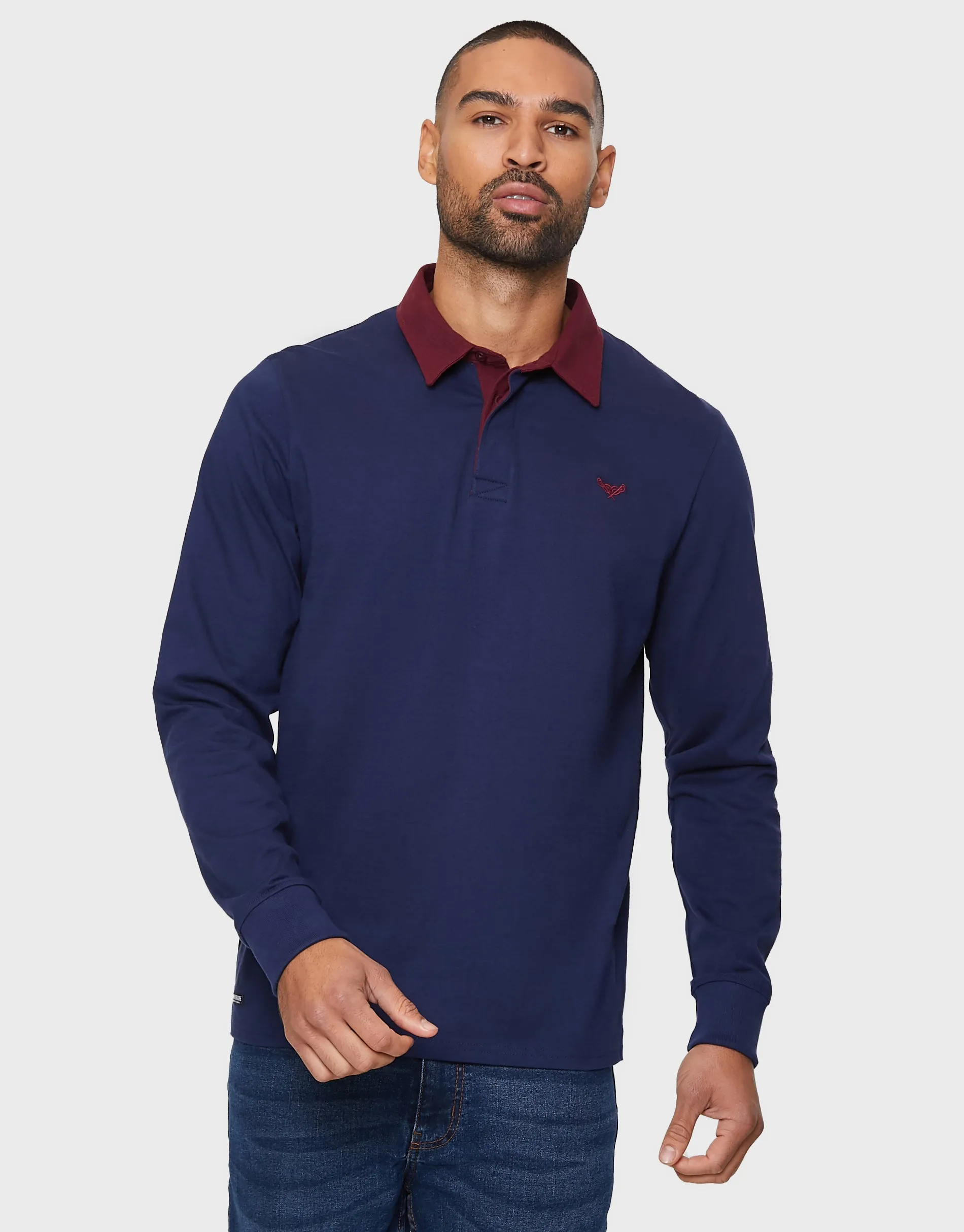 Men's Navy Long Sleeve Polo Rugby Shirt sold by Threadbare