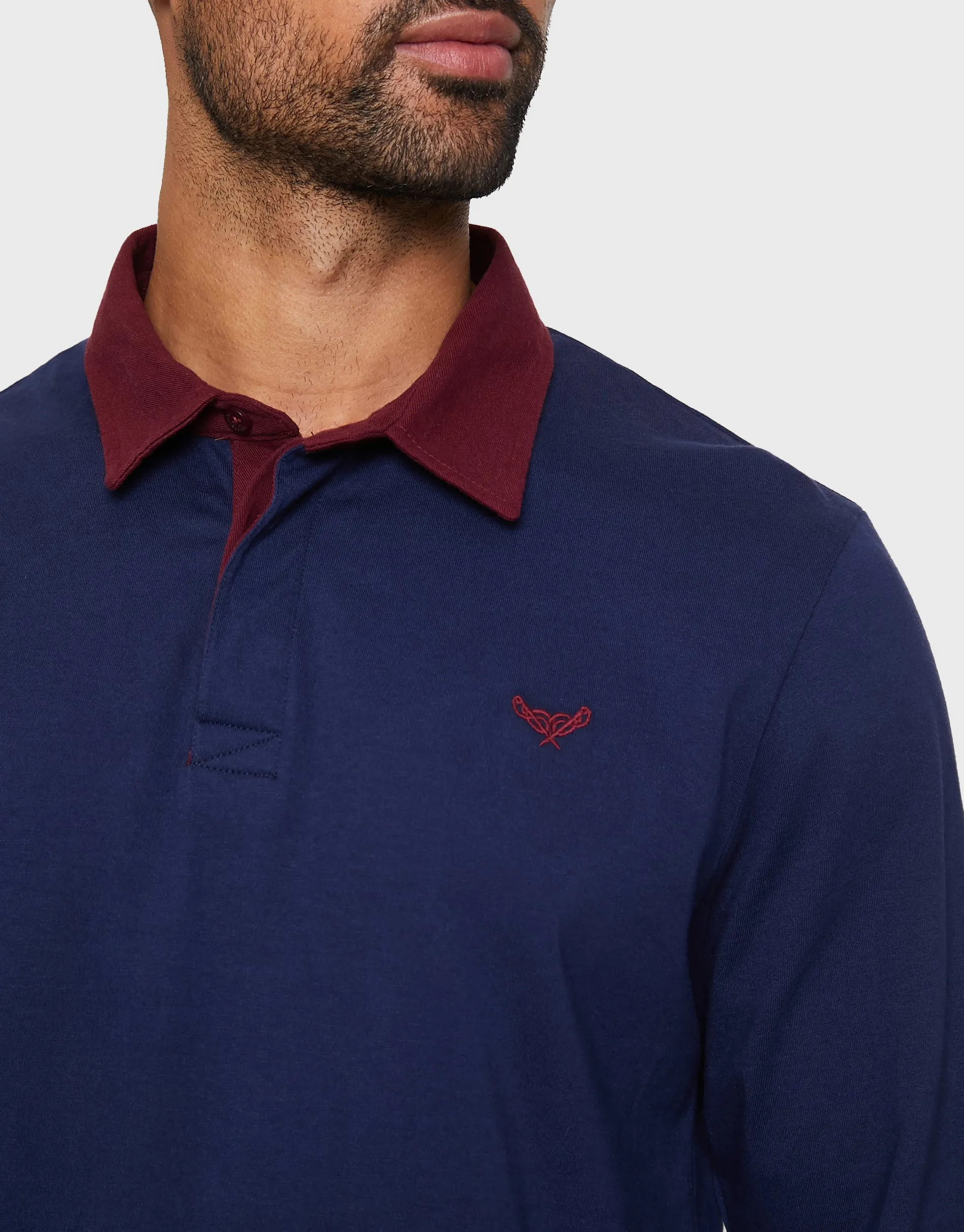 Men's Navy Long Sleeve Polo Rugby Shirt sold by Threadbare product image thumbnail 4