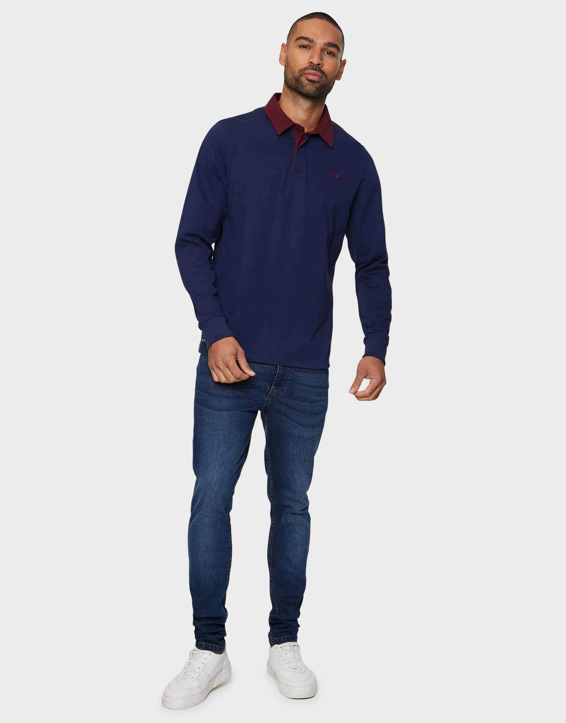 Men's Navy Long Sleeve Polo Rugby Shirt sold by Threadbare product image thumbnail 3