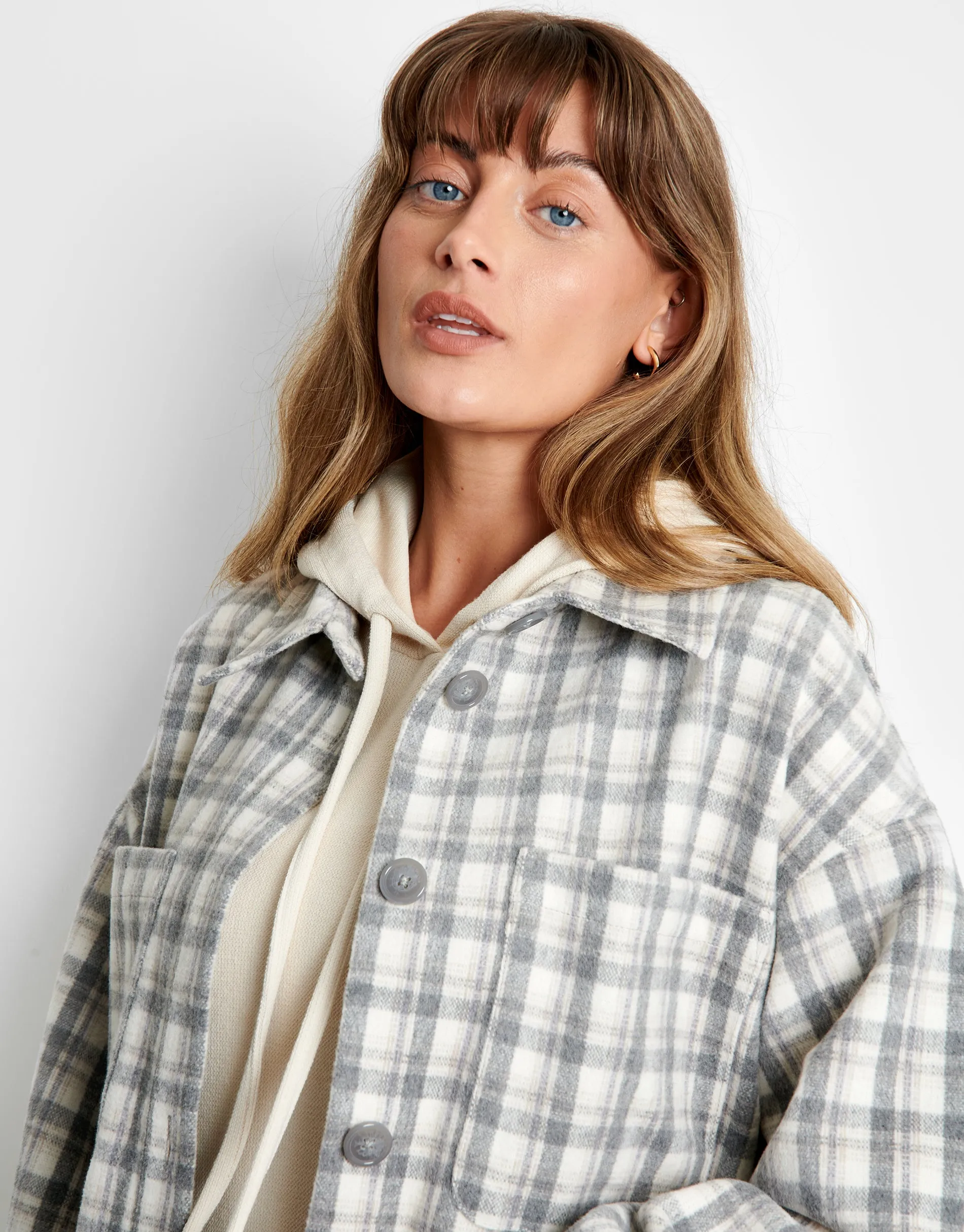 Women's Grey Check Oversized Shacket sold by Threadbare product image thumbnail 3