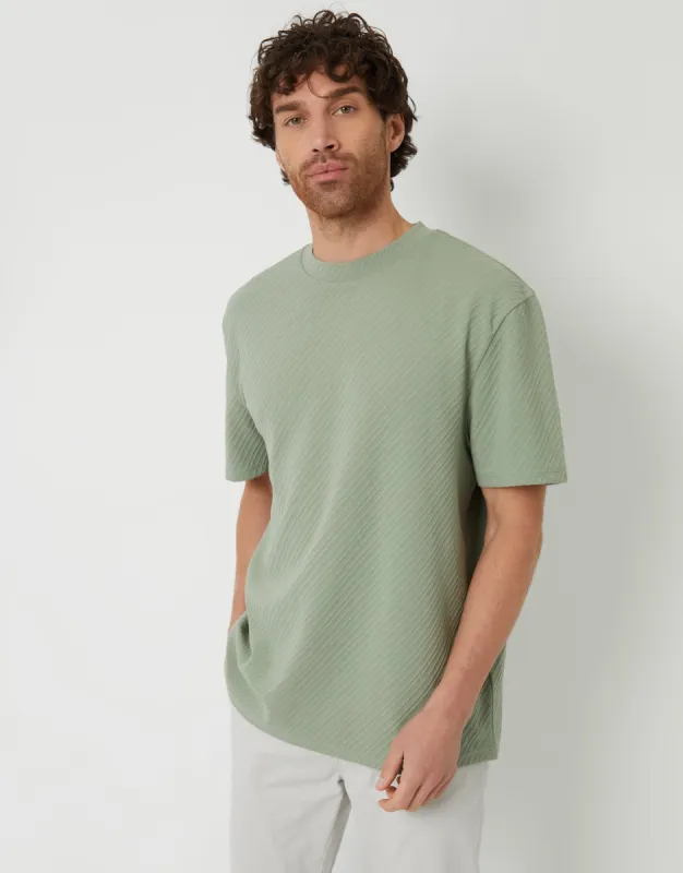 Sage Green Textured Relaxed Fit T-Shirt sold by Threadbare
