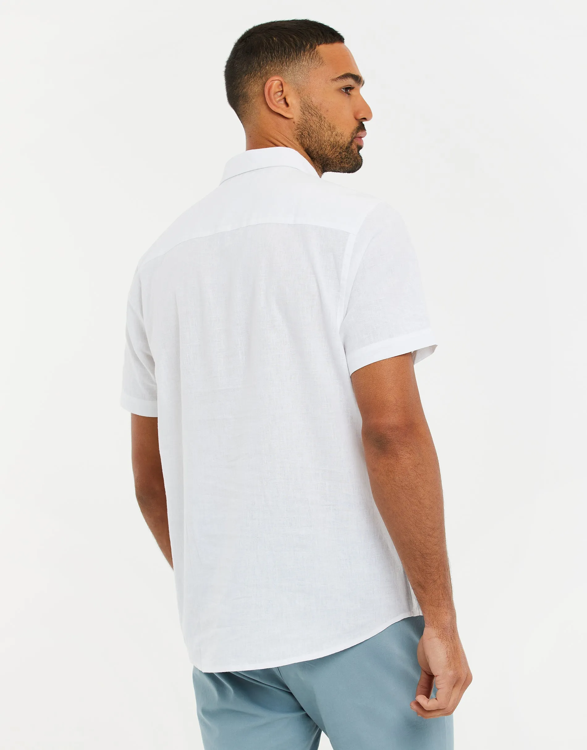 White Short Sleeve Linen Blend Shirt sold by Threadbare product image thumbnail 2