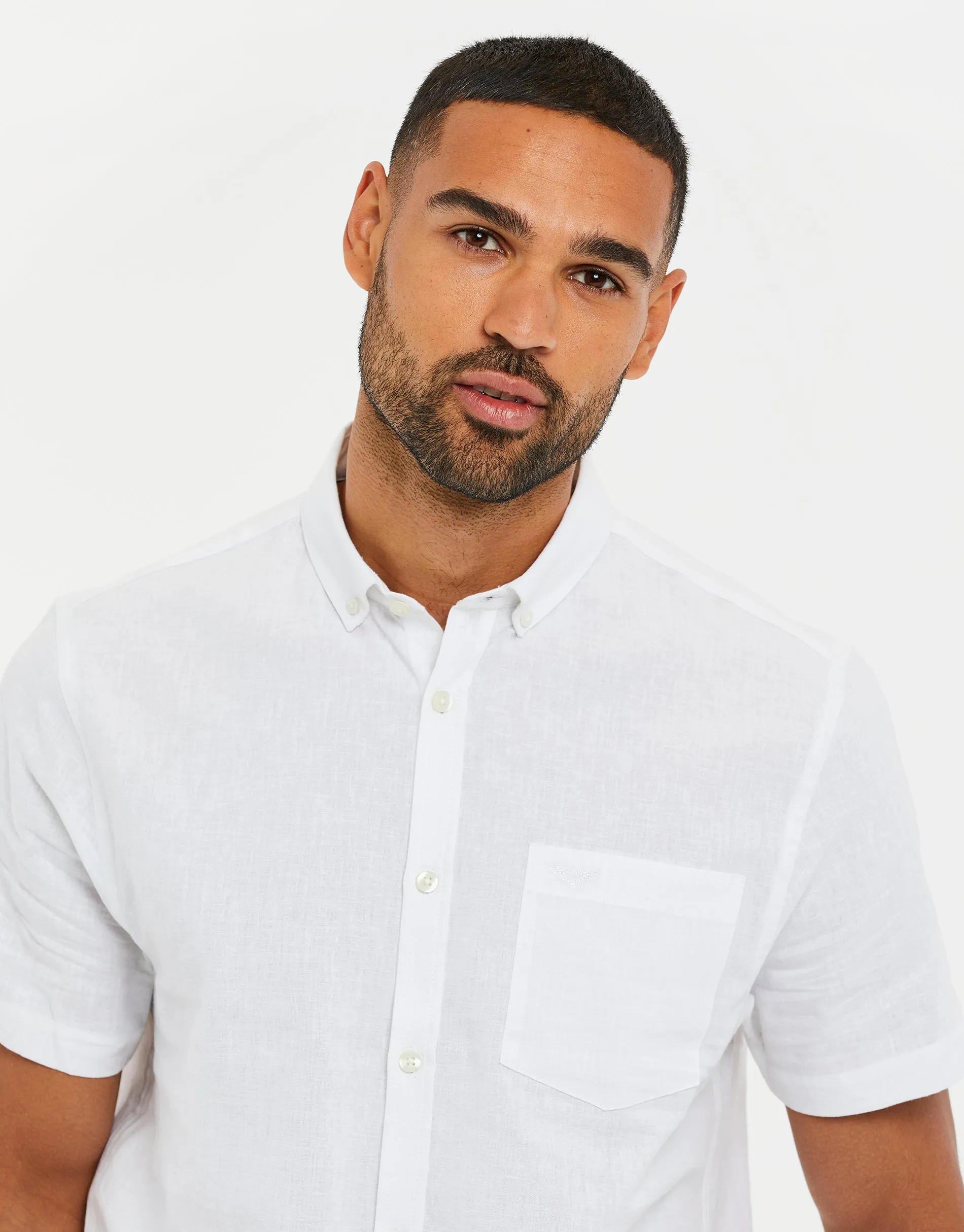 White Short Sleeve Linen Blend Shirt sold by Threadbare product image thumbnail 4