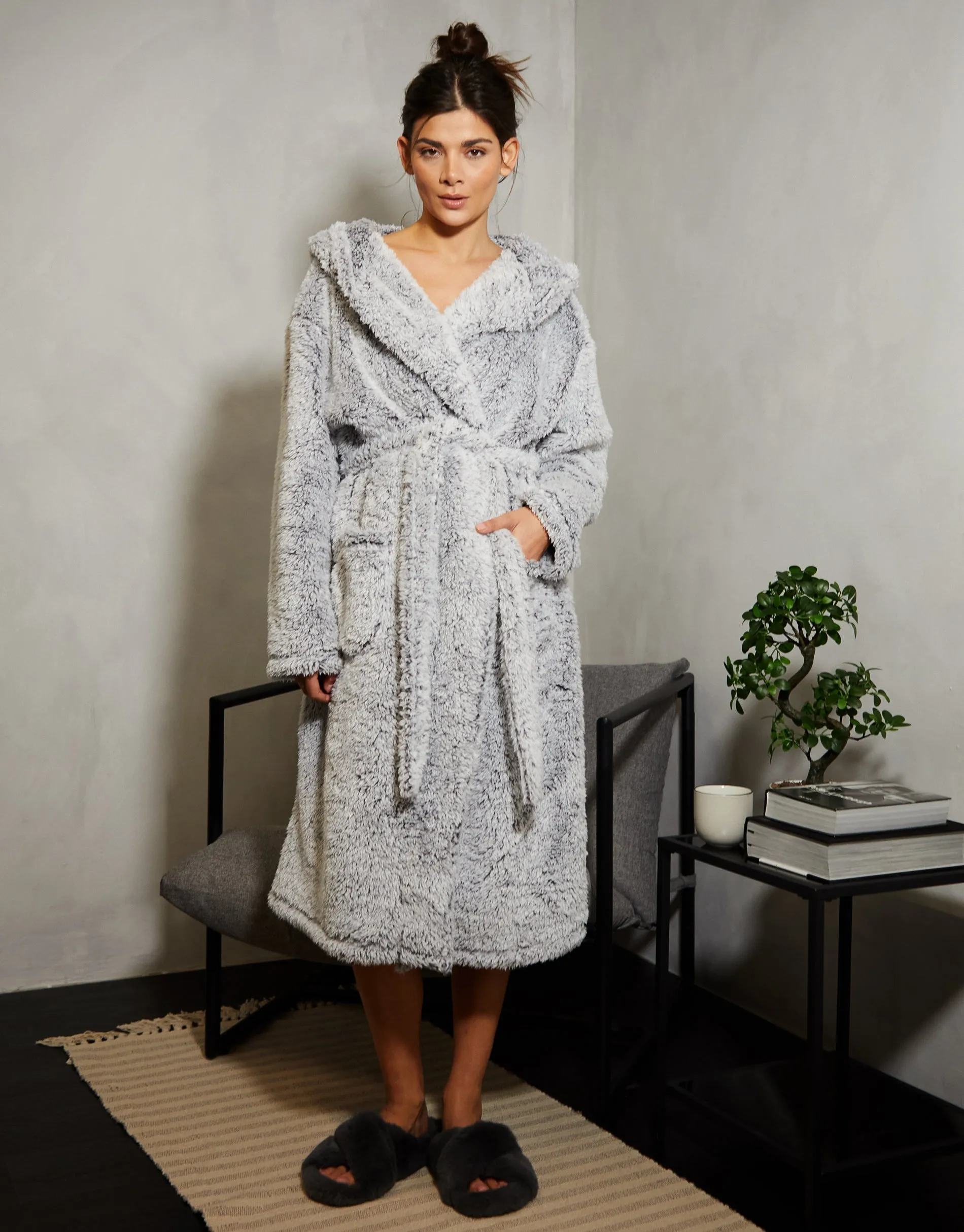 Women's Grey Fluffy Dressing Gown sold by Threadbare product image thumbnail 4