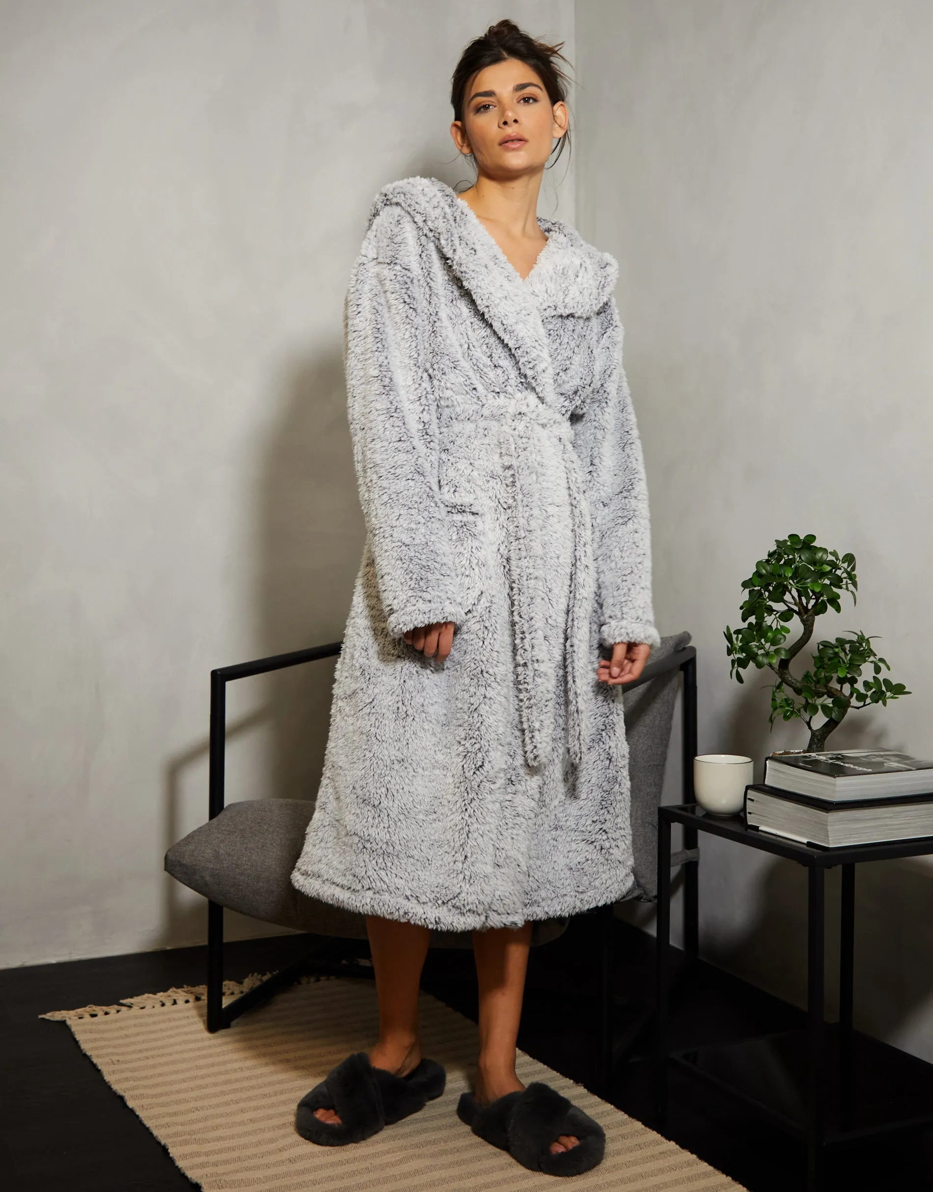 Women's Grey Fluffy Dressing Gown sold by Threadbare