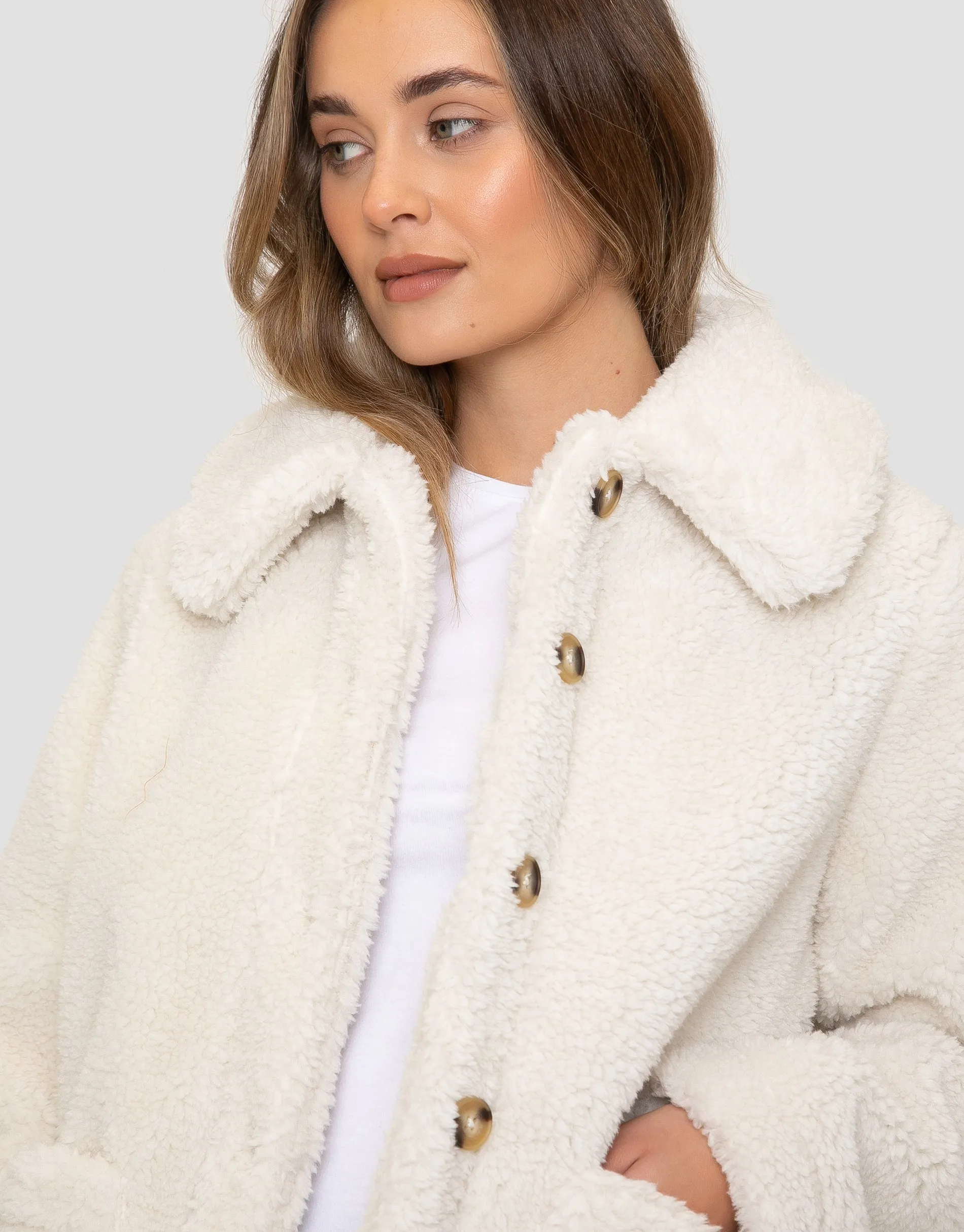 Women's Cream Faux Borg Shacket sold by Threadbare product image thumbnail 4