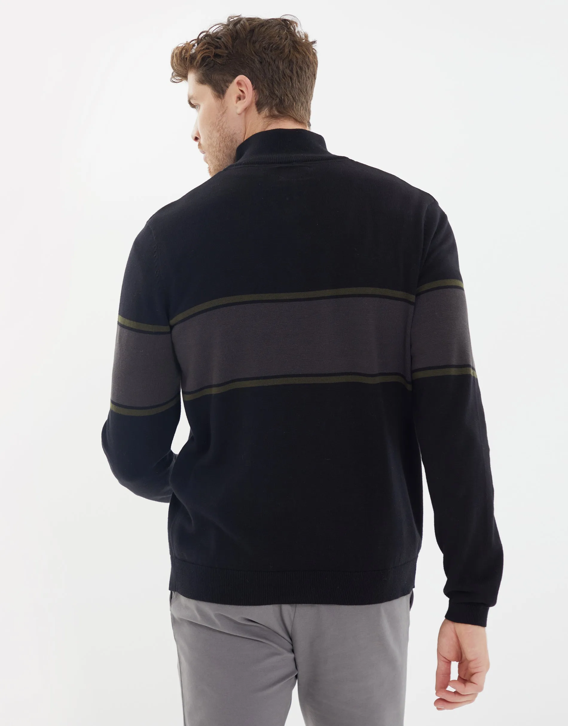 Men's Black Colourblock Stripe Quarter Zip Jumper sold by Threadbare product image thumbnail 2
