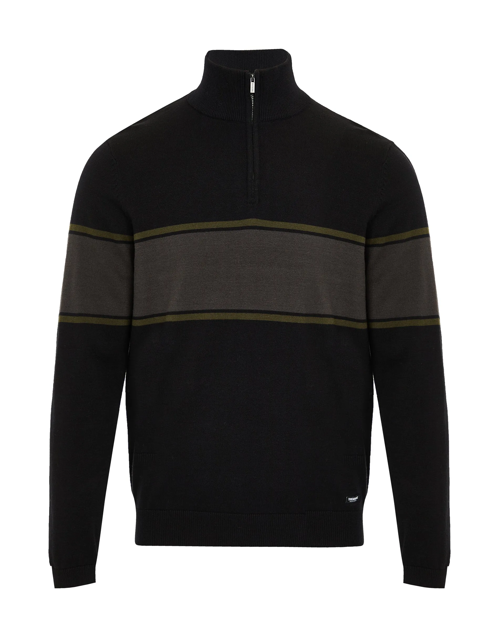 Men's Black Colourblock Stripe Quarter Zip Jumper sold by Threadbare product image thumbnail 5