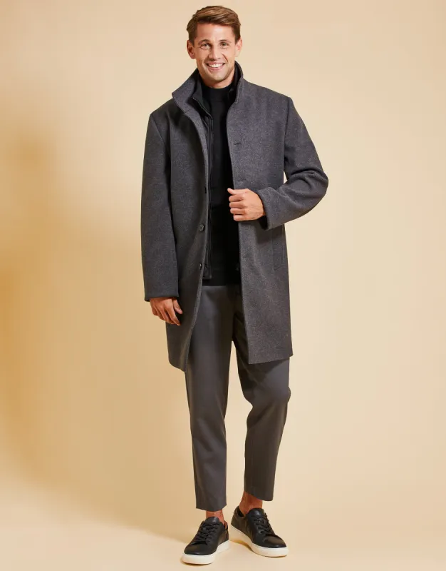 Threadbare Luxe Men's Charcoal Funnel Neck Mock Layer Coat sold by Threadbare