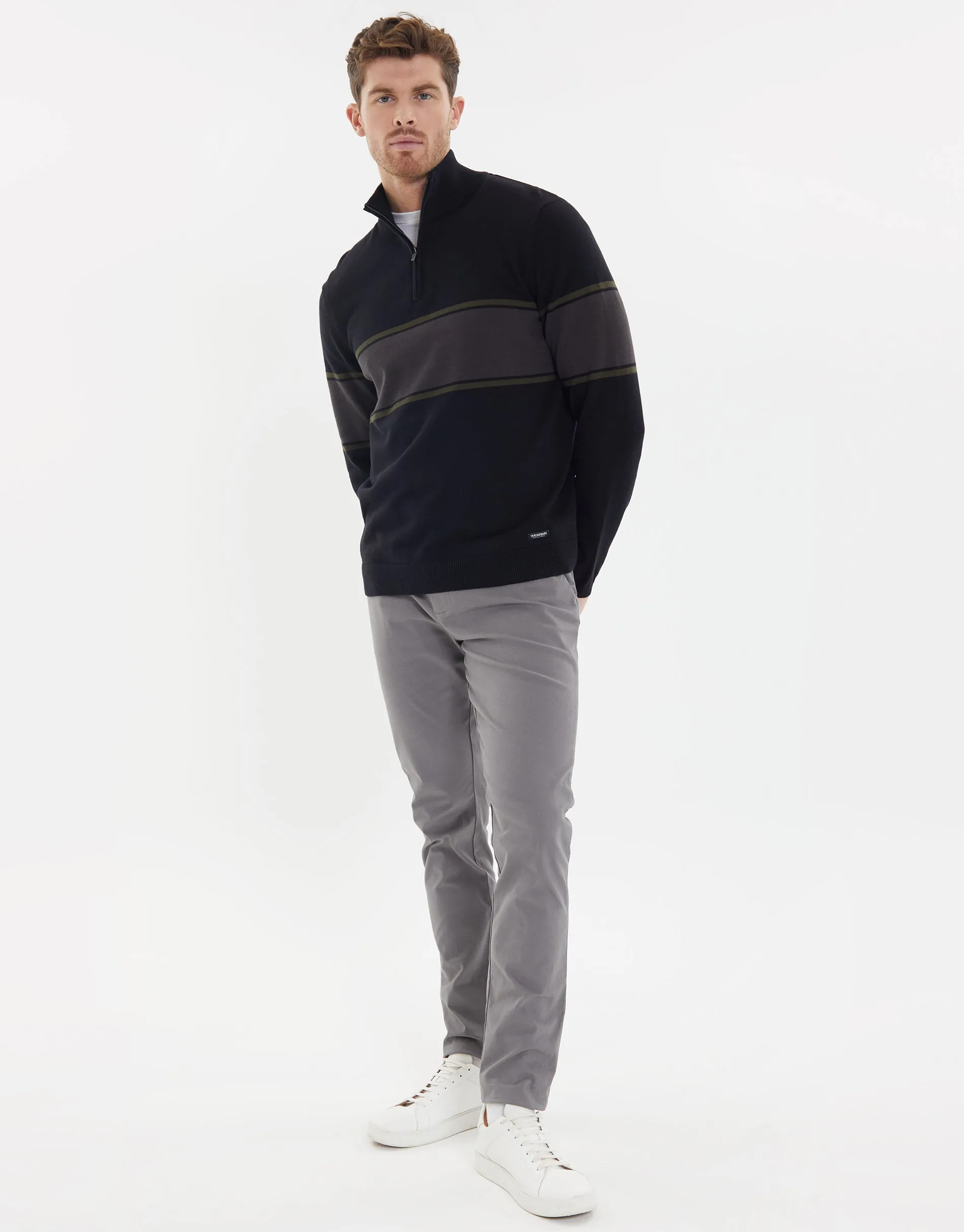Men's Black Colourblock Stripe Quarter Zip Jumper sold by Threadbare product image thumbnail 3