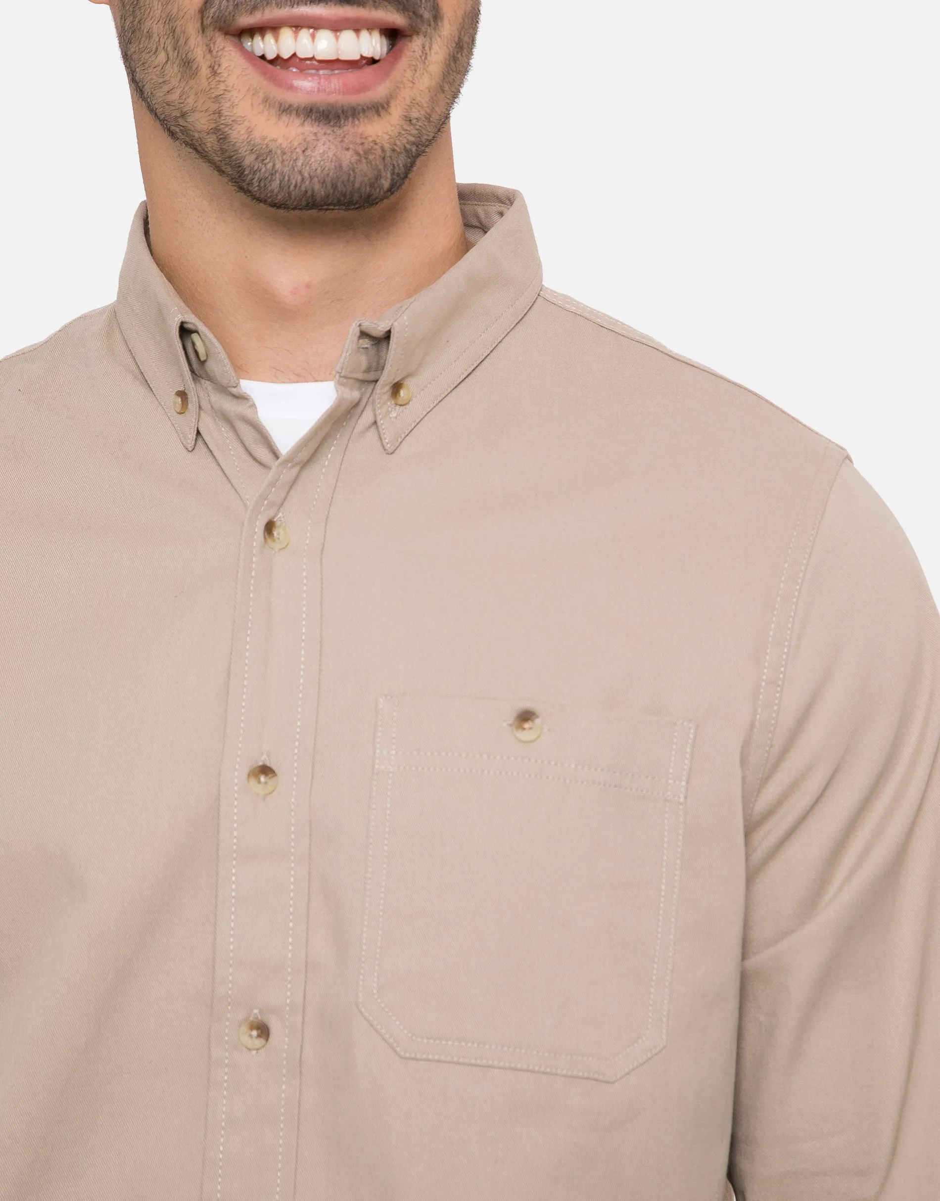 Men's Stone Plain Long Sleeve Shirt sold by Threadbare product image thumbnail 4