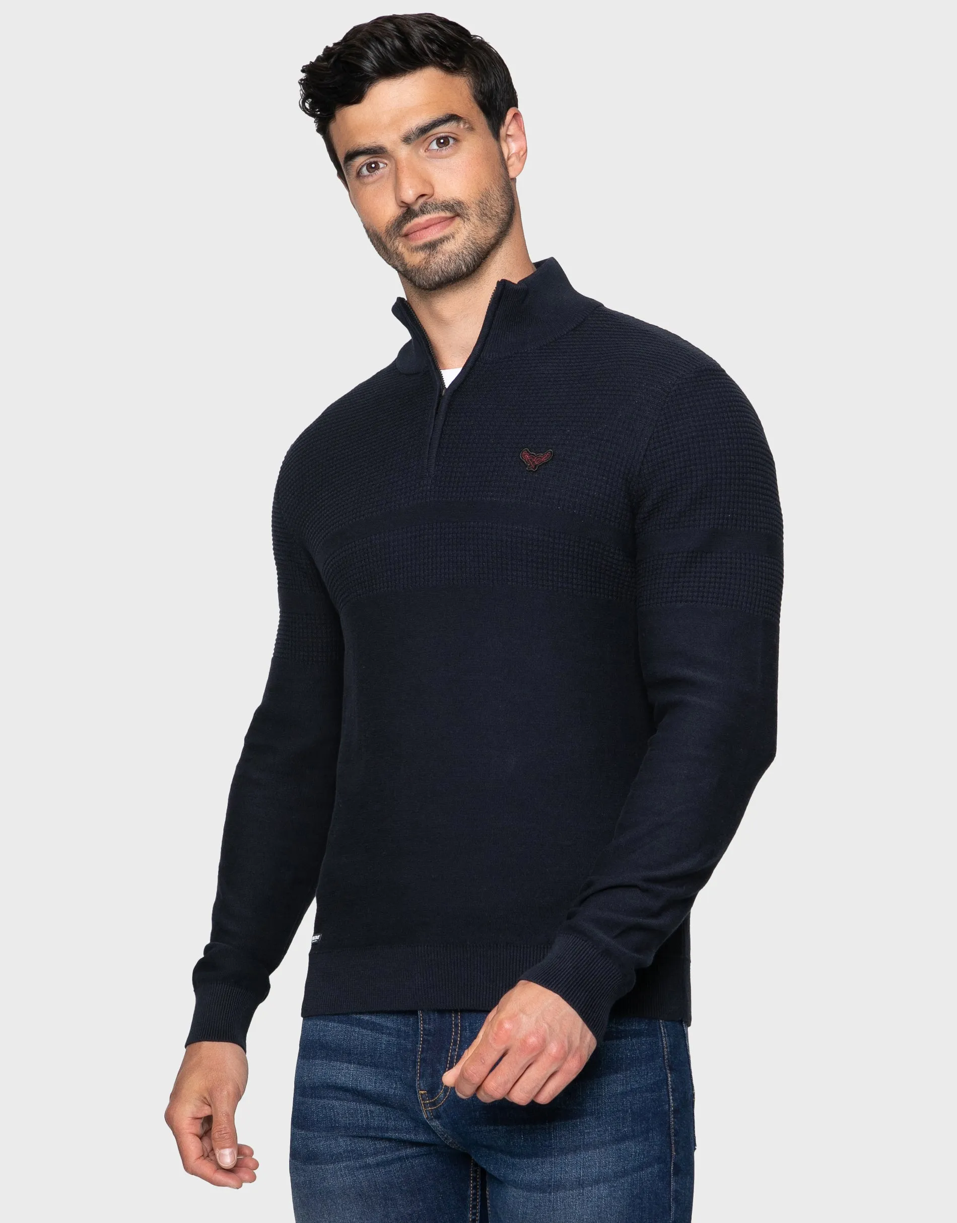 Men's Navy Quarter Zip Jumper sold by Threadbare
