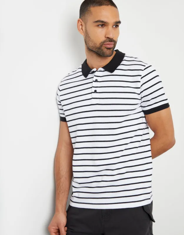 Black & White Striped Polo Shirt sold by Threadbare