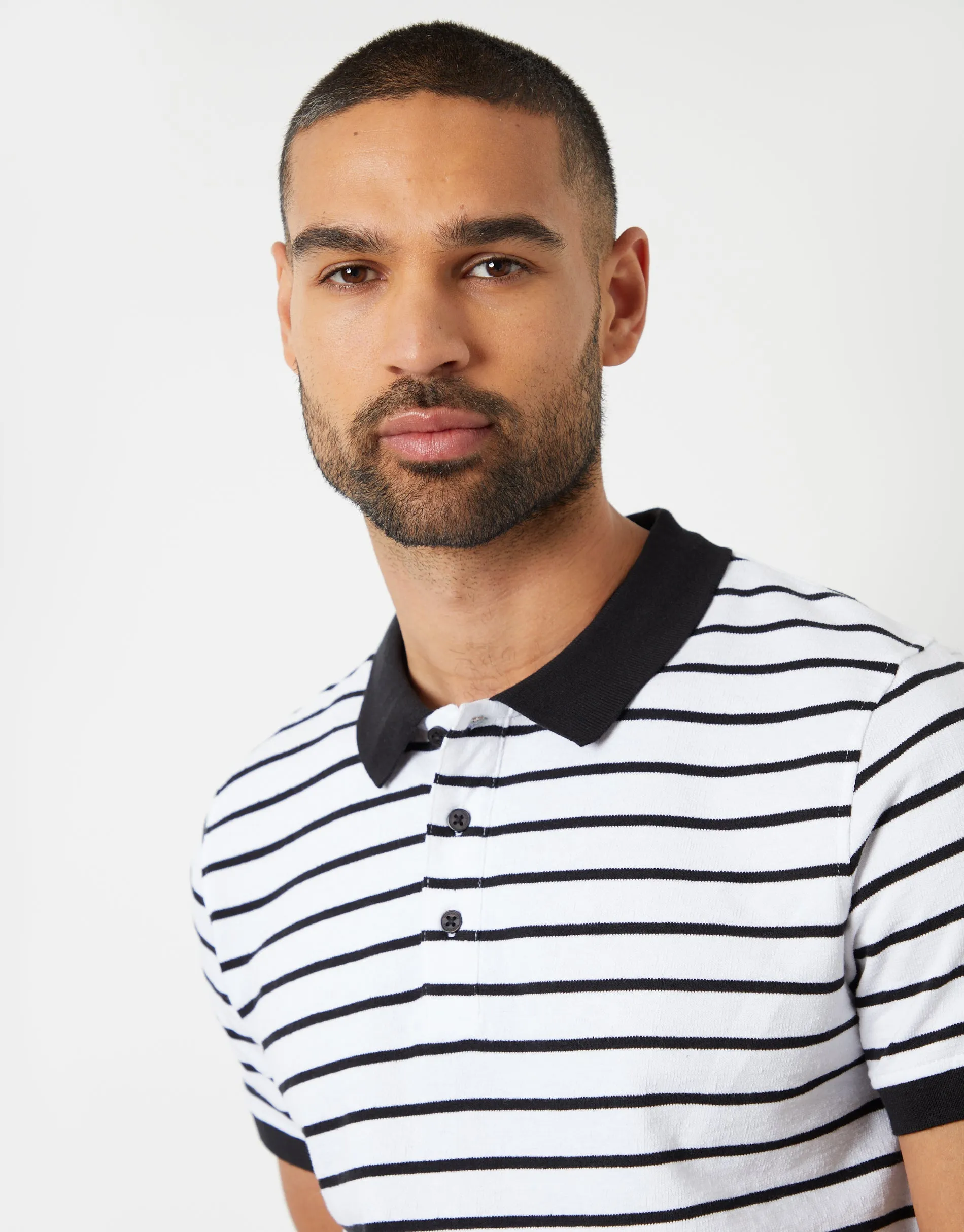 Black & White Striped Polo Shirt sold by Threadbare product image thumbnail 4