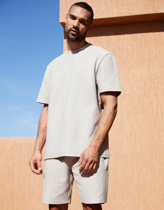 Men's Taupe Textured Relaxed Fit T-Shirt sold by Threadbare