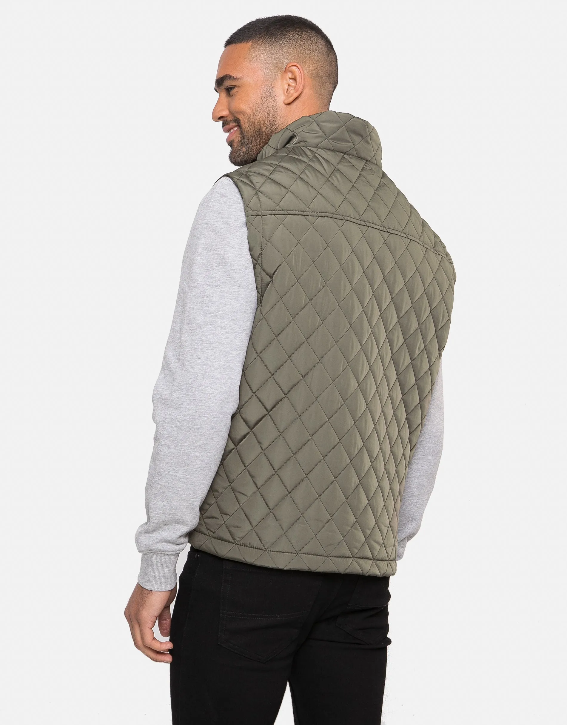 Men's Khaki Funnel Neck Quilted Gilet sold by Threadbare product image thumbnail 2