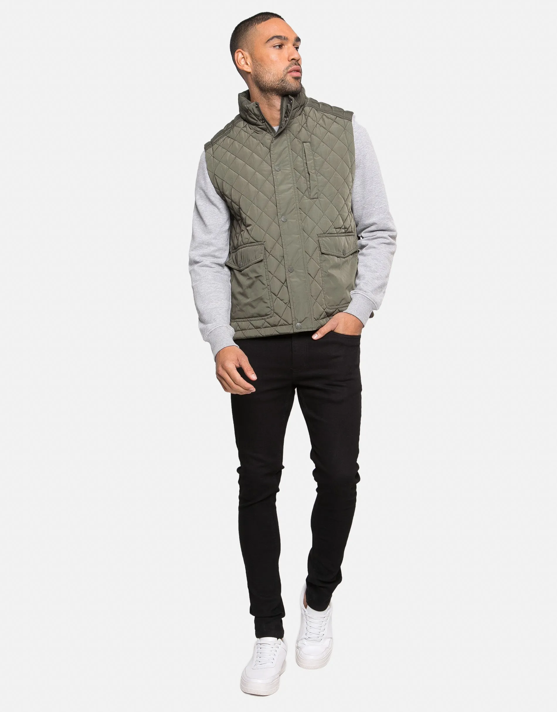 Men's Khaki Funnel Neck Quilted Gilet sold by Threadbare product image thumbnail 3