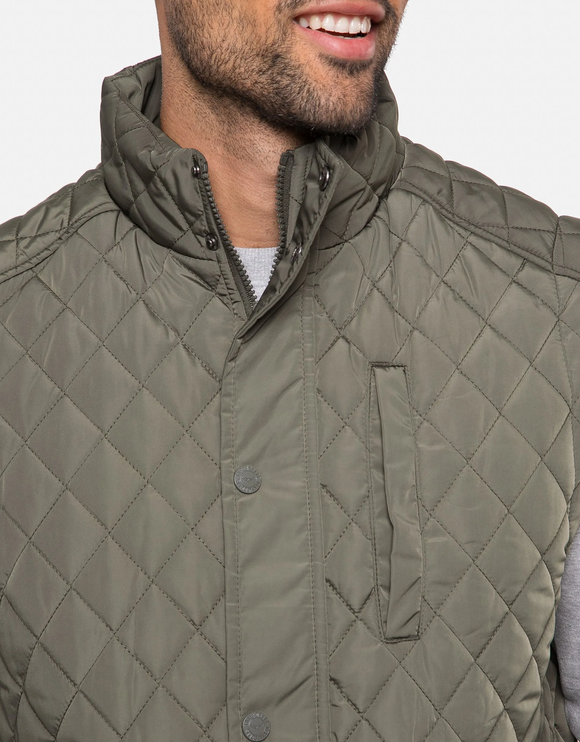 Men's Khaki Funnel Neck Quilted Gilet sold by Threadbare product image thumbnail 4