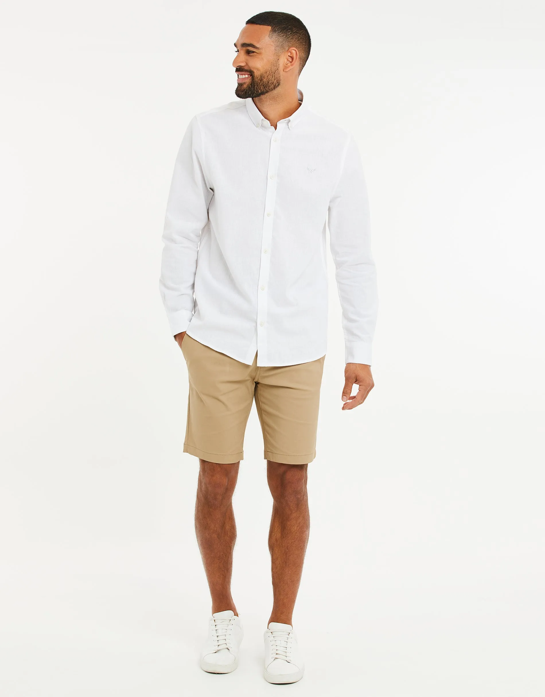White Long Sleeve Linen Blend Shirt sold by Threadbare product image thumbnail 3