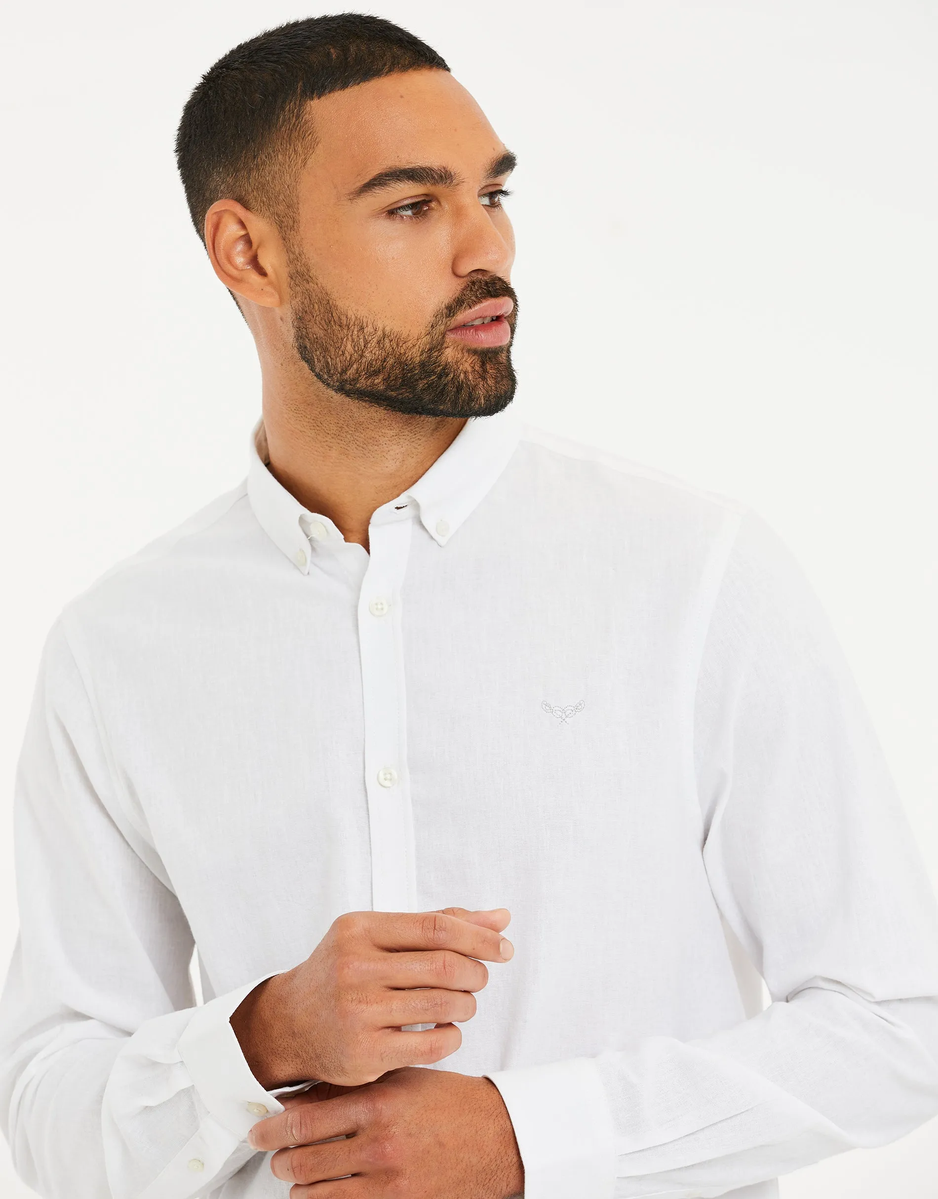 White Long Sleeve Linen Blend Shirt sold by Threadbare product image thumbnail 4