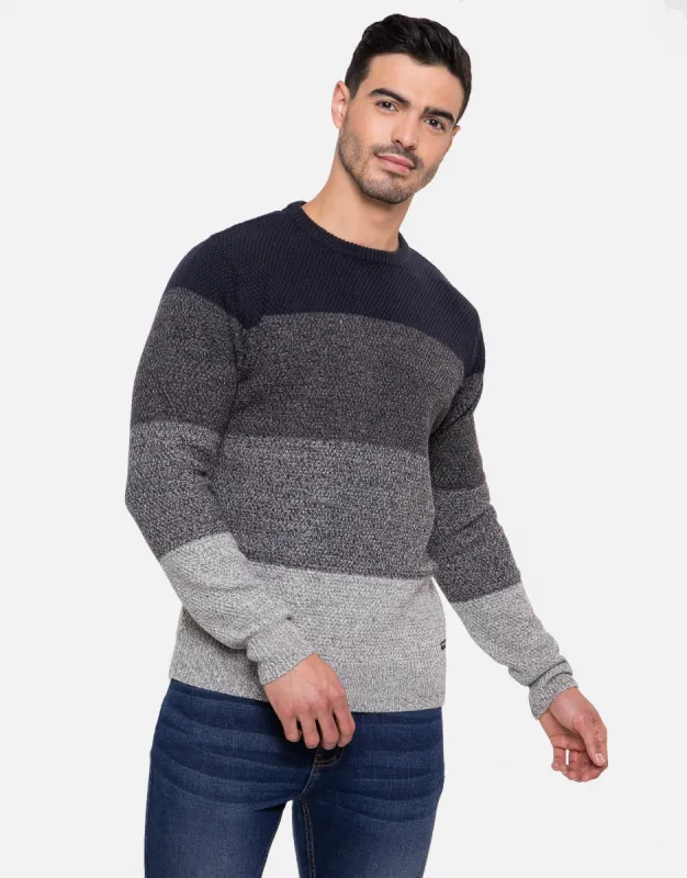 Men's Navy Ombré Crew Neck Jumper sold by Threadbare
