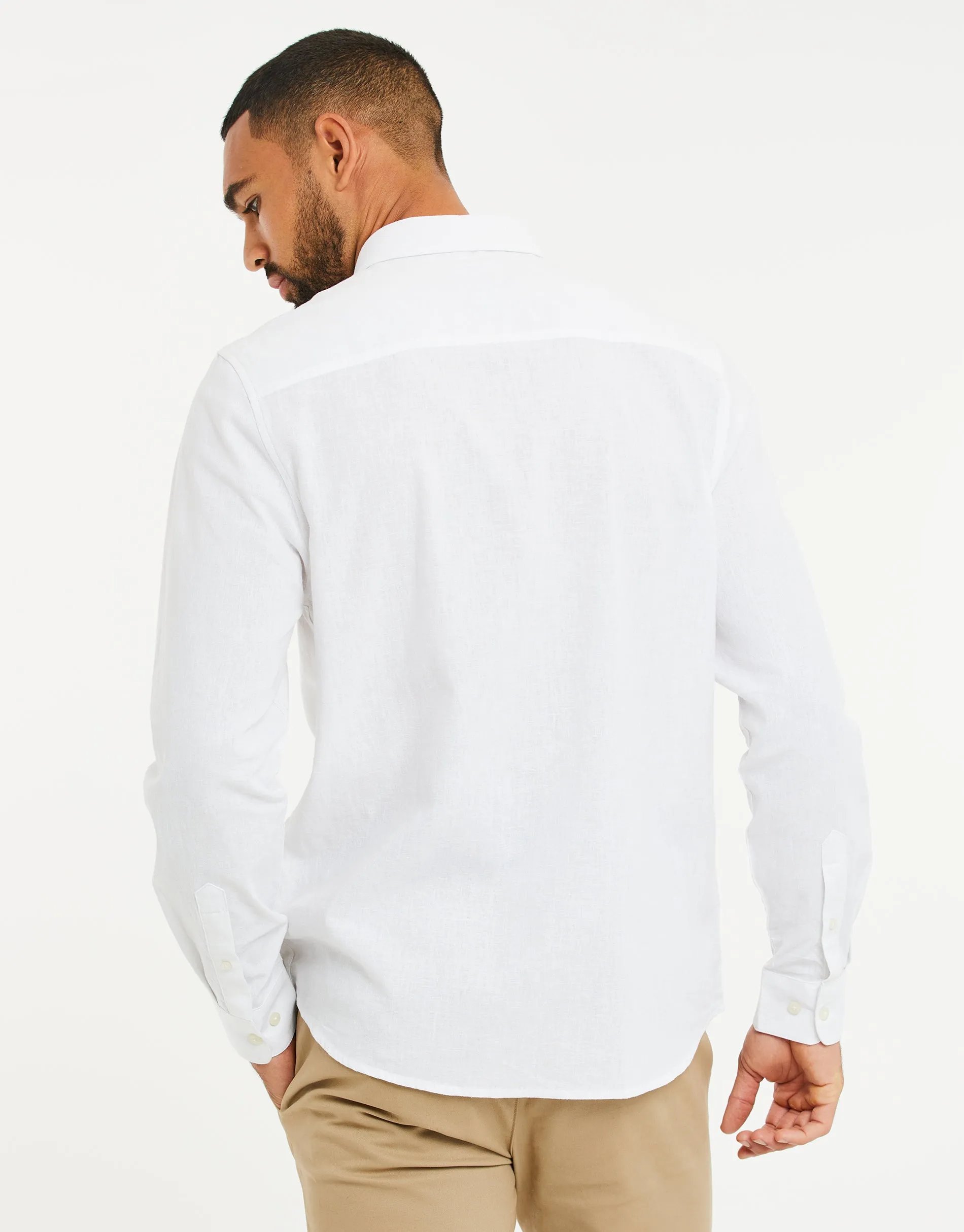 White Long Sleeve Linen Blend Shirt sold by Threadbare product image thumbnail 2
