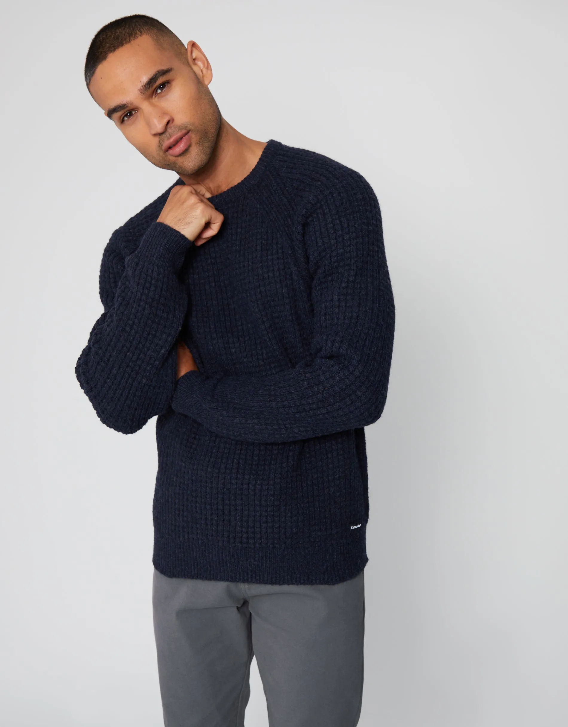 Men's Navy Raglan Sleeve Crew Neck Jumper sold by Threadbare