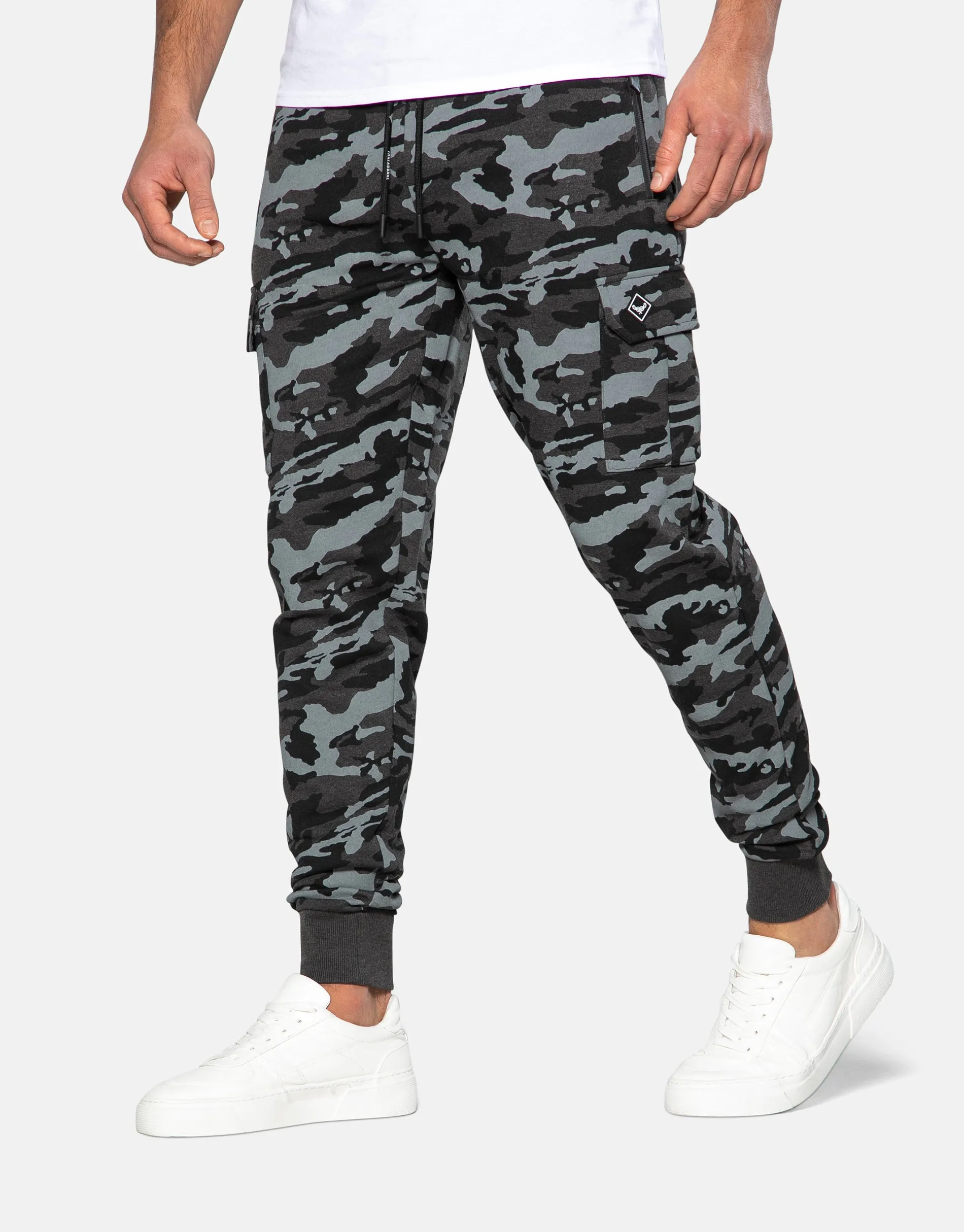 Men's Charcoal Camo Cargo Style Joggers sold by Threadbare