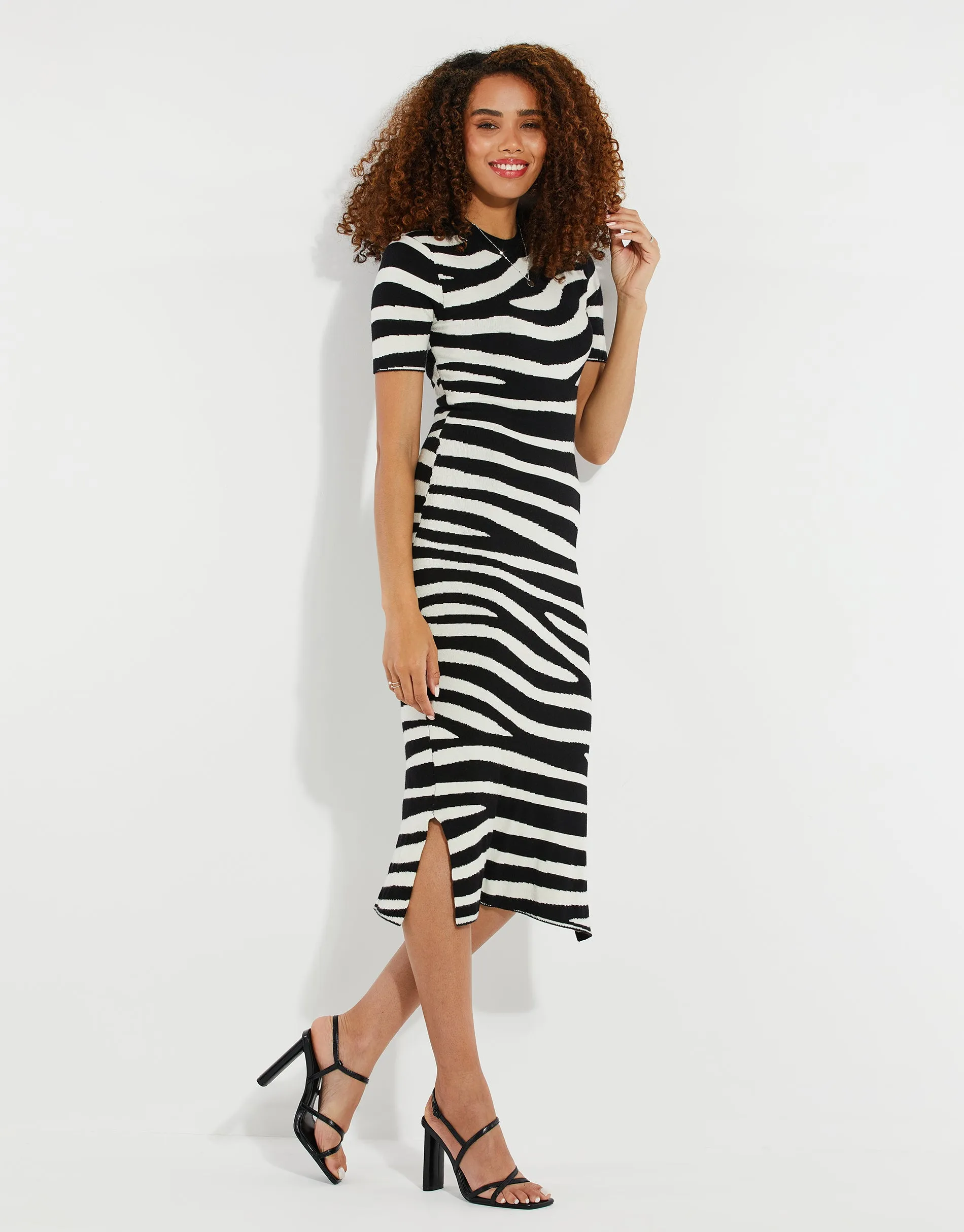 Women's Black & White Zebra Print Knitted Dress sold by Threadbare product image thumbnail 3