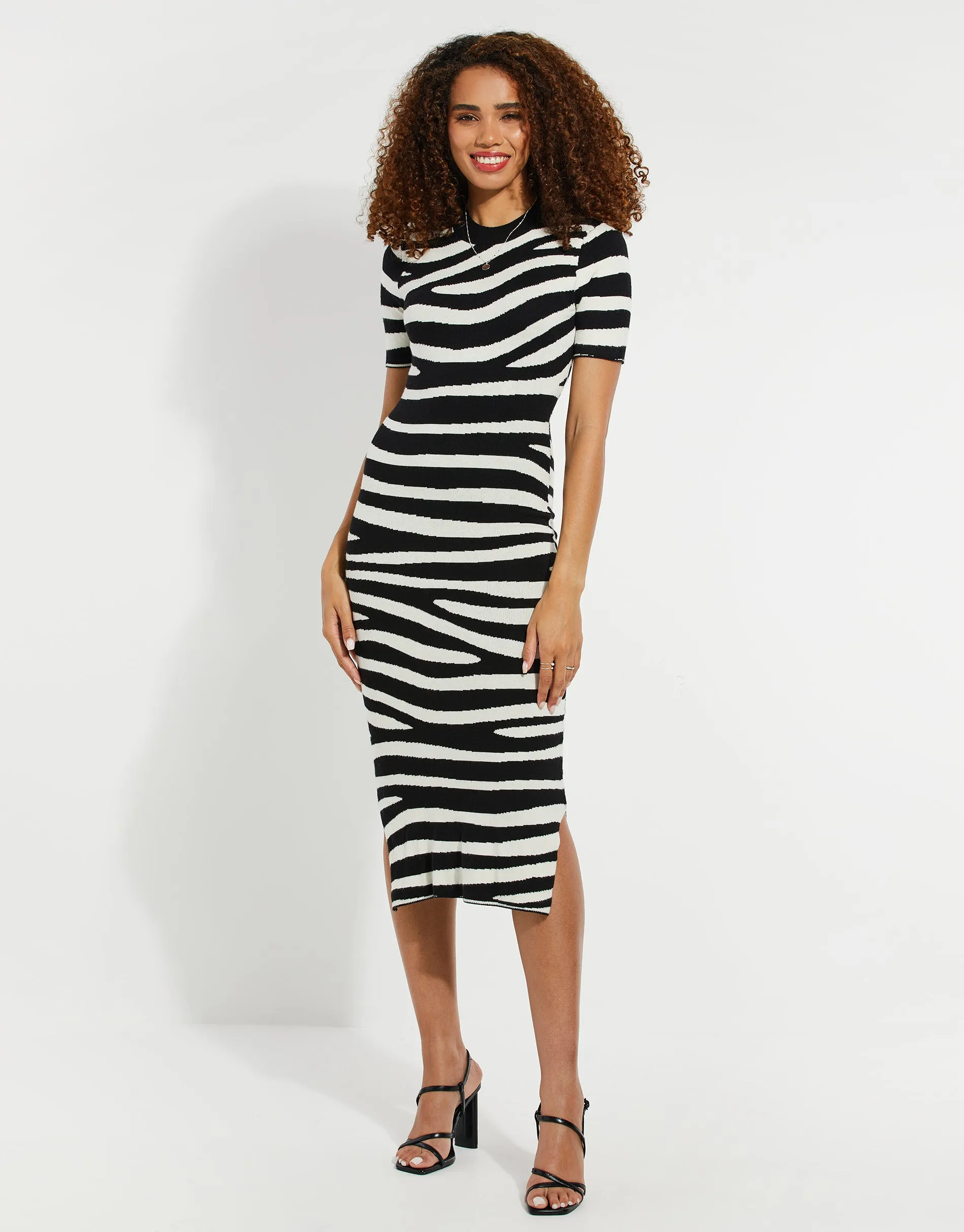 Women's Black & White Zebra Print Knitted Dress sold by Threadbare