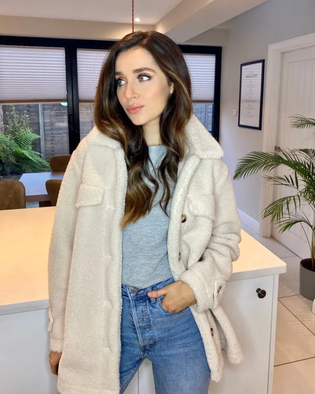 Women's Cream Faux Borg Shacket sold by Threadbare