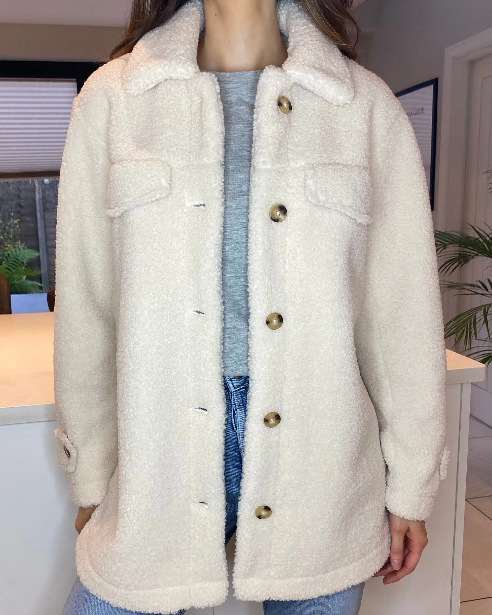 Women's Cream Faux Borg Shacket sold by Threadbare product image thumbnail 3