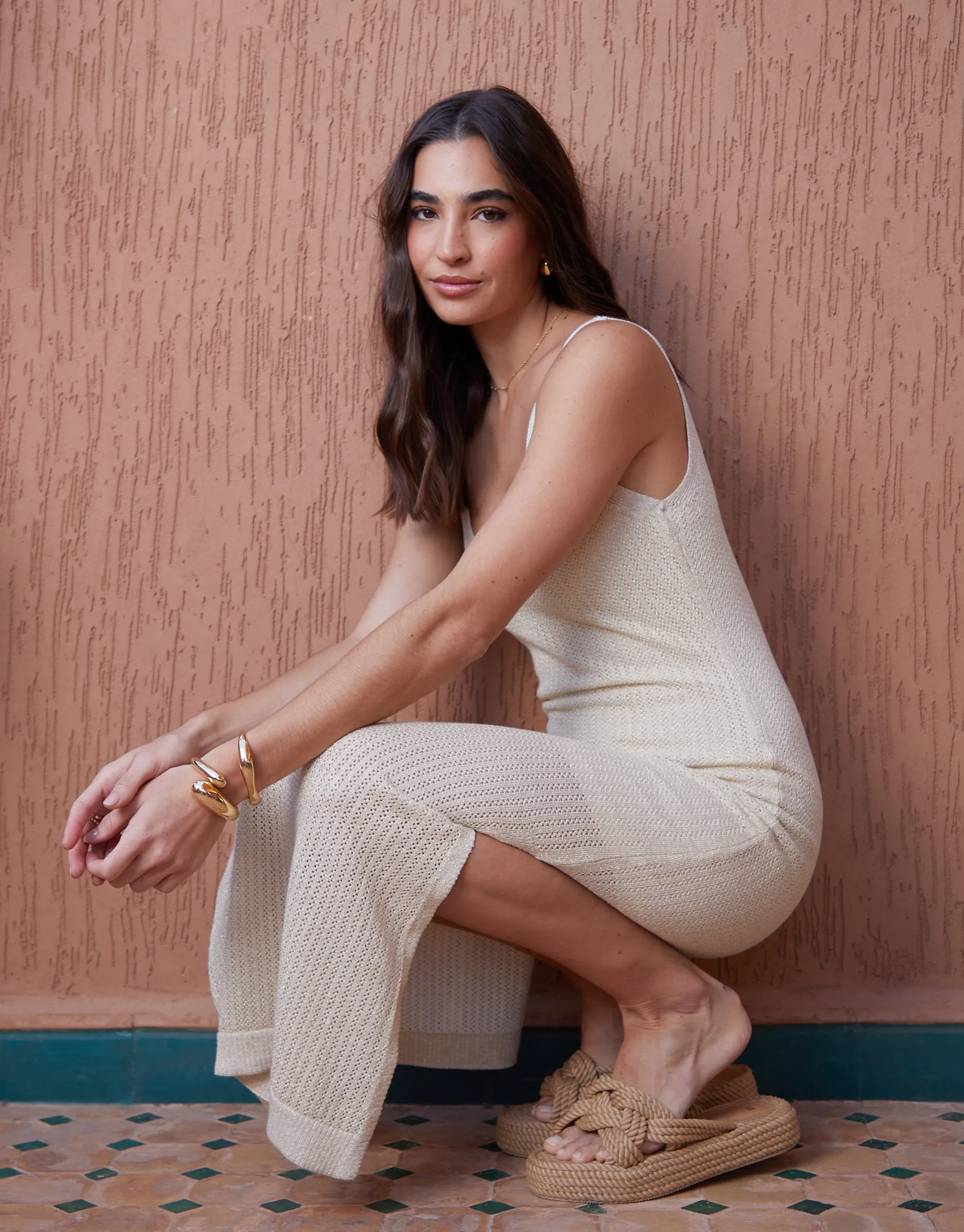 Women's White Metallic Crochet Knitted Maxi Cami Dress sold by Threadbare product image thumbnail 5