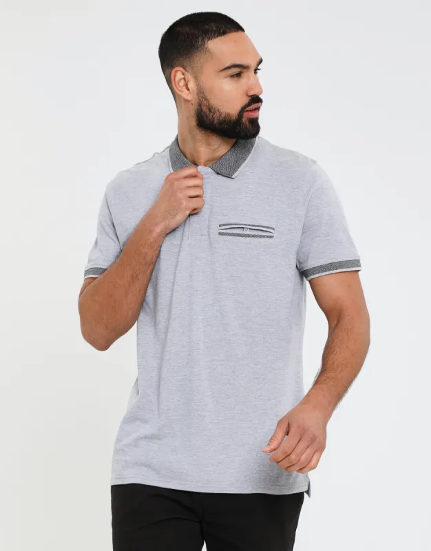 Men's Grey Marl Jetted Pocket Rib Collar Polo Shirt sold by Threadbare