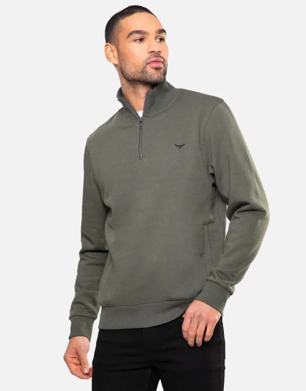 Men's Khaki Quarter Zip Knitted Sweatshirt sold by Threadbare
