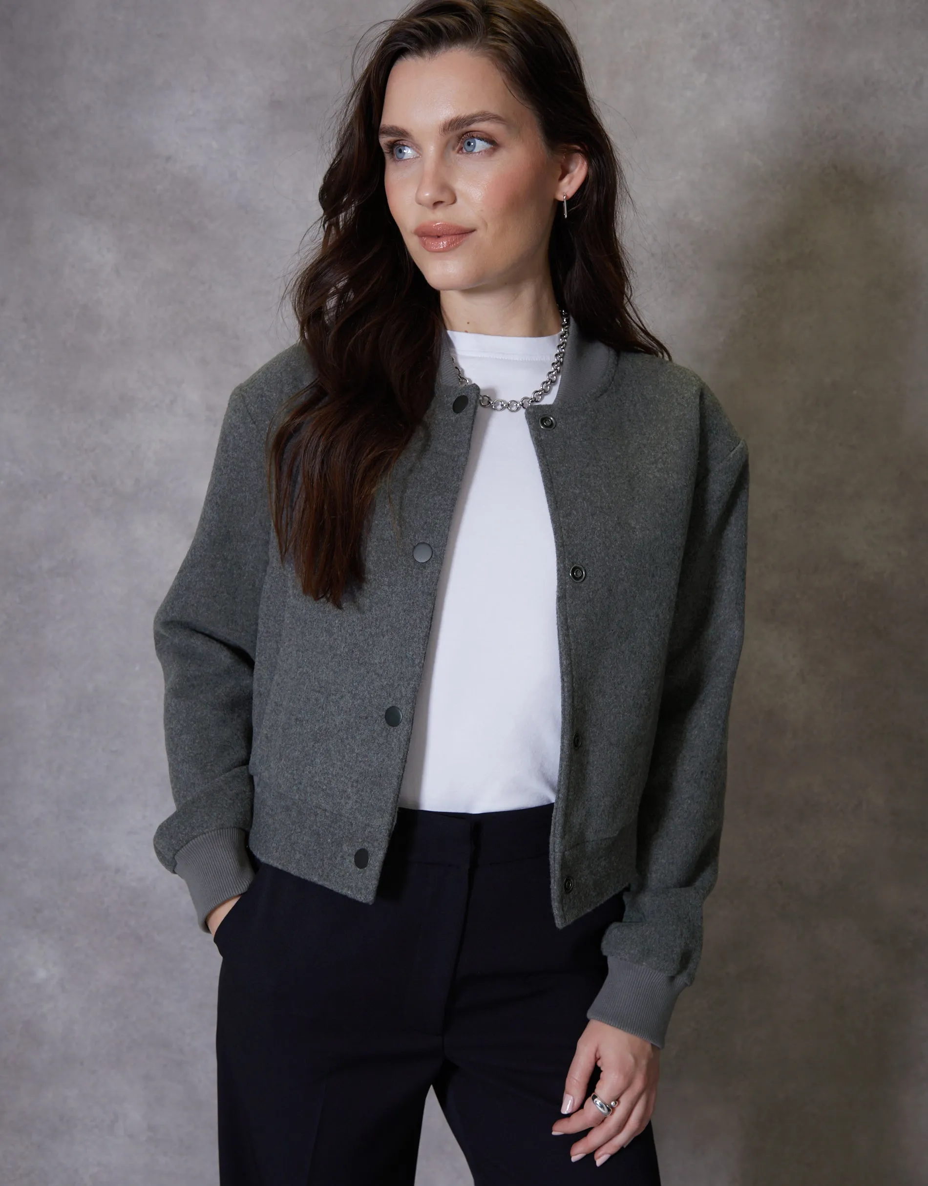 Women's Charcoal Brushed Cropped Bomber Jacket sold by Threadbare