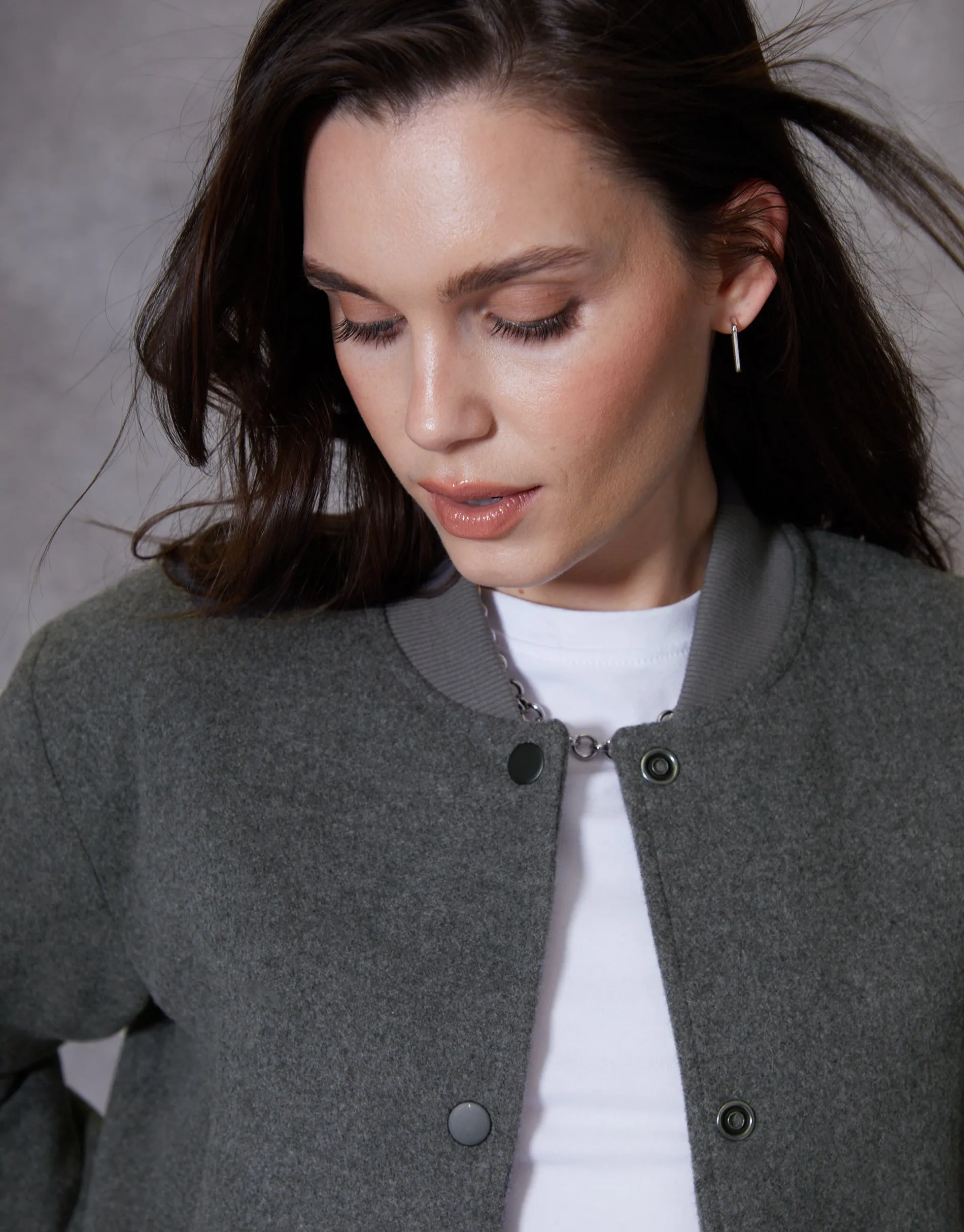 Women's Charcoal Brushed Cropped Bomber Jacket sold by Threadbare product image thumbnail 5